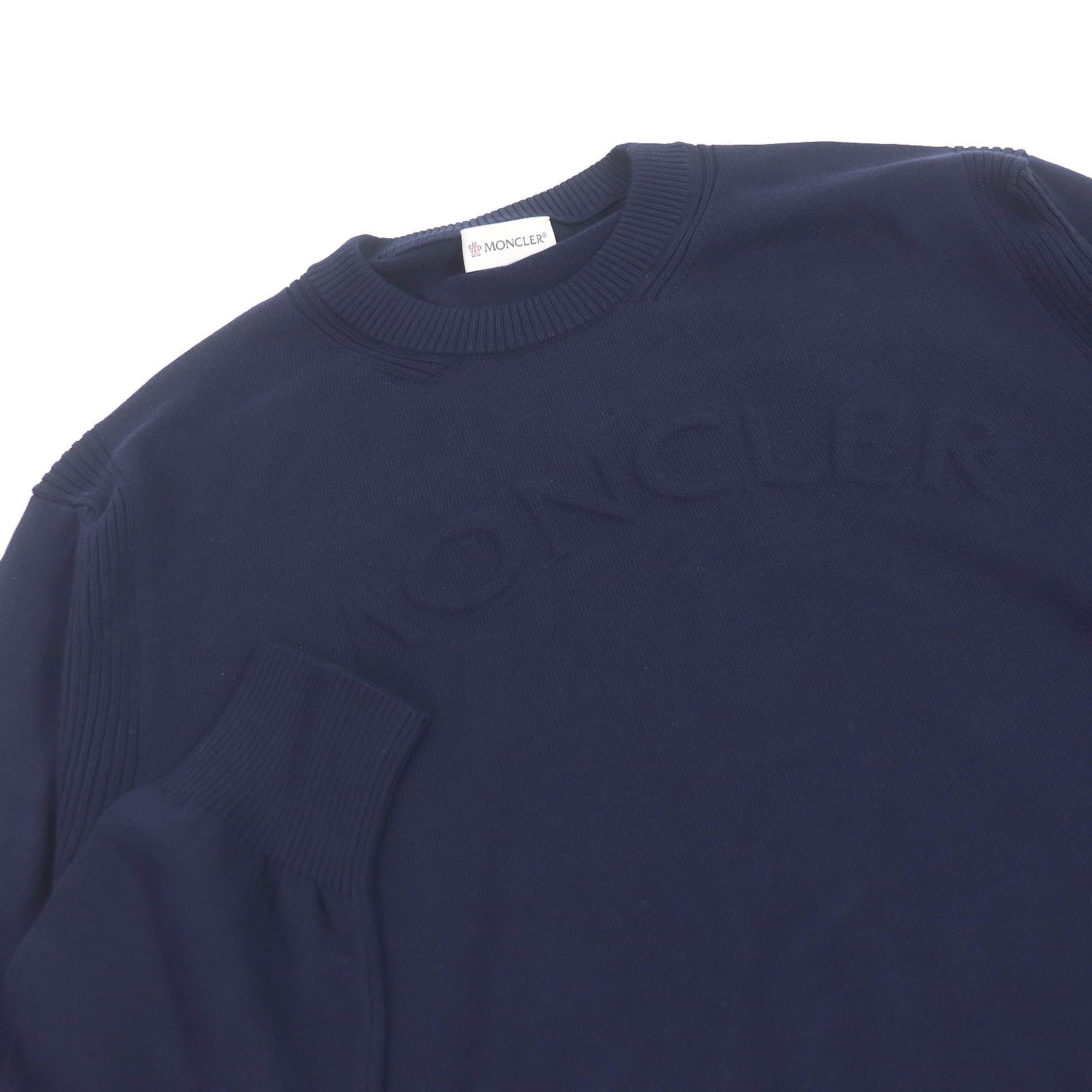 Moncler Cotton Crew Neck Knit Sweater Navy L