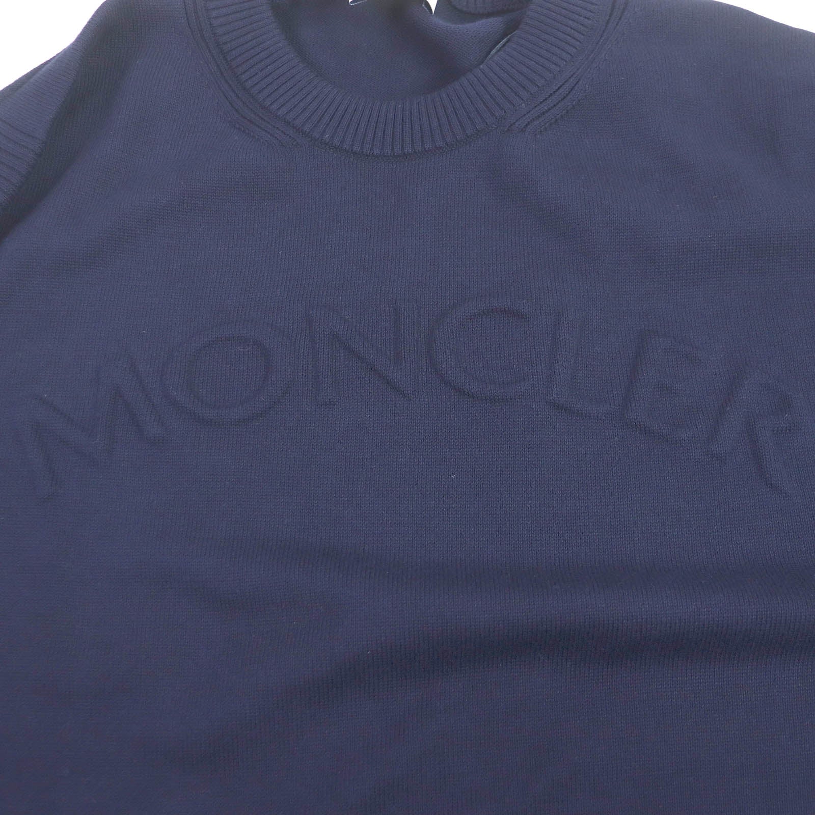 Moncler Cotton Crew Neck Knit Sweater Navy L