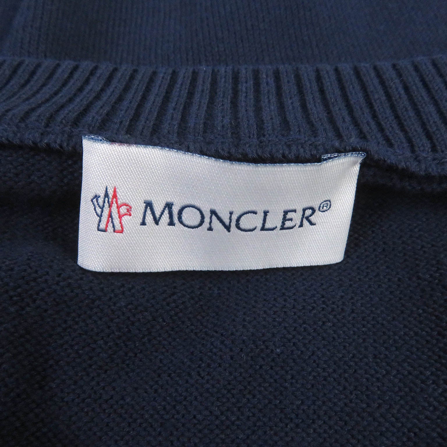 Moncler Cotton Crew Neck Knit Sweater Navy L