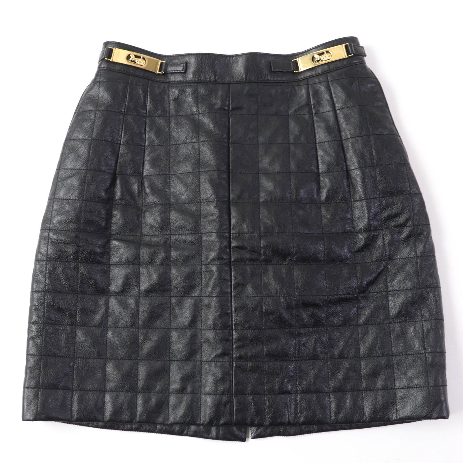 Celine Quilted Leather Mini Skirt with Metal Logo