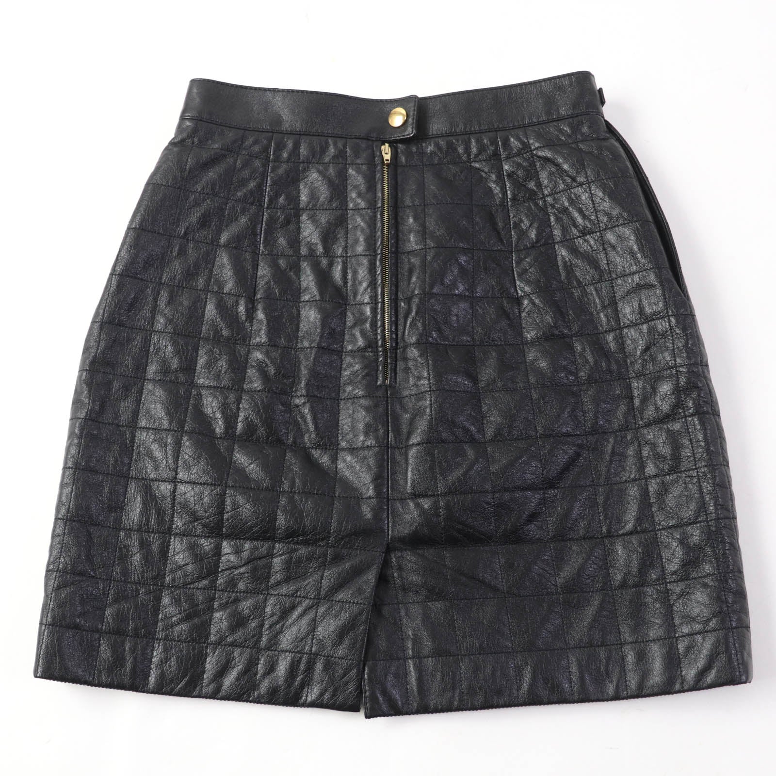 Celine Quilted Leather Mini Skirt with Metal Logo