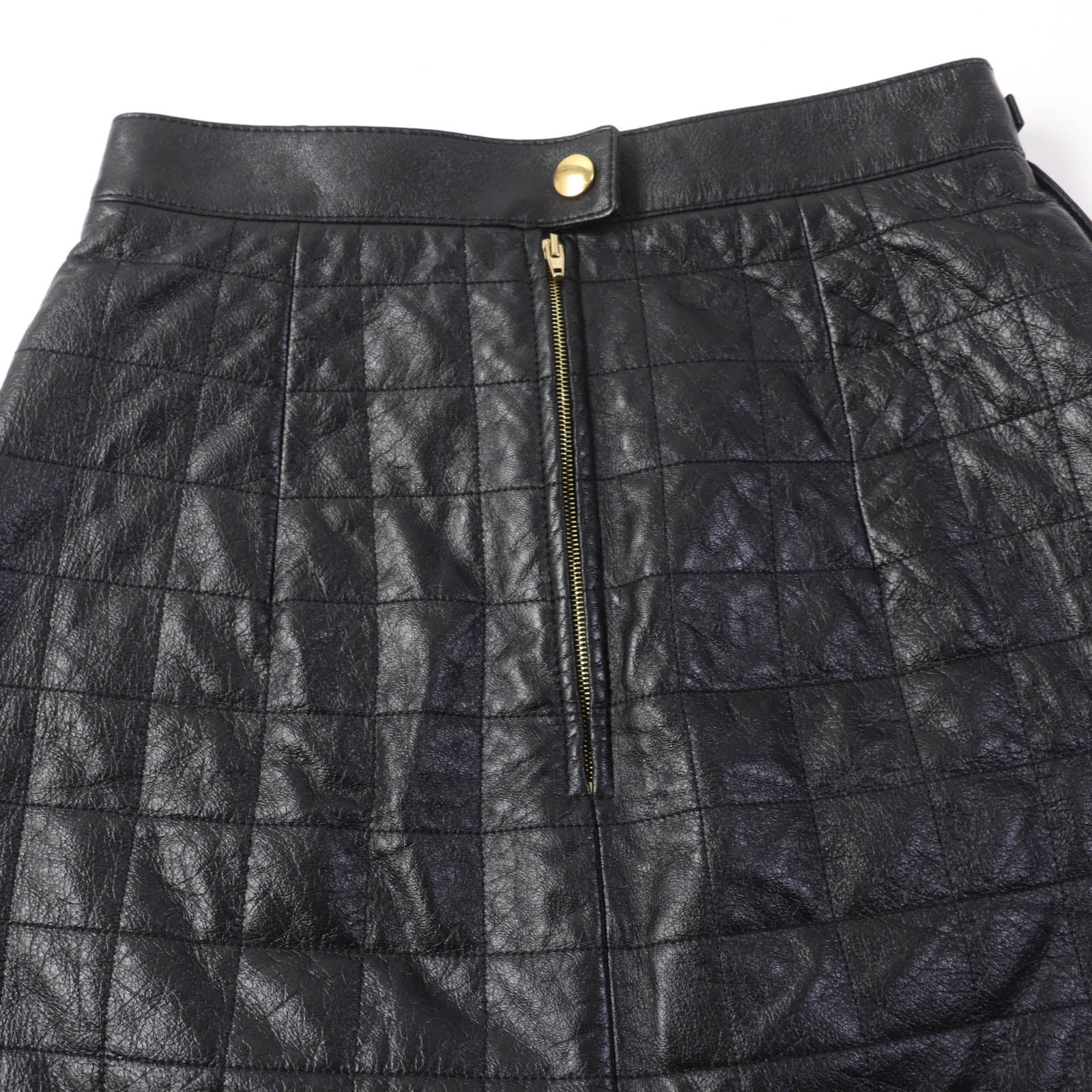 Celine Quilted Leather Mini Skirt with Metal Logo