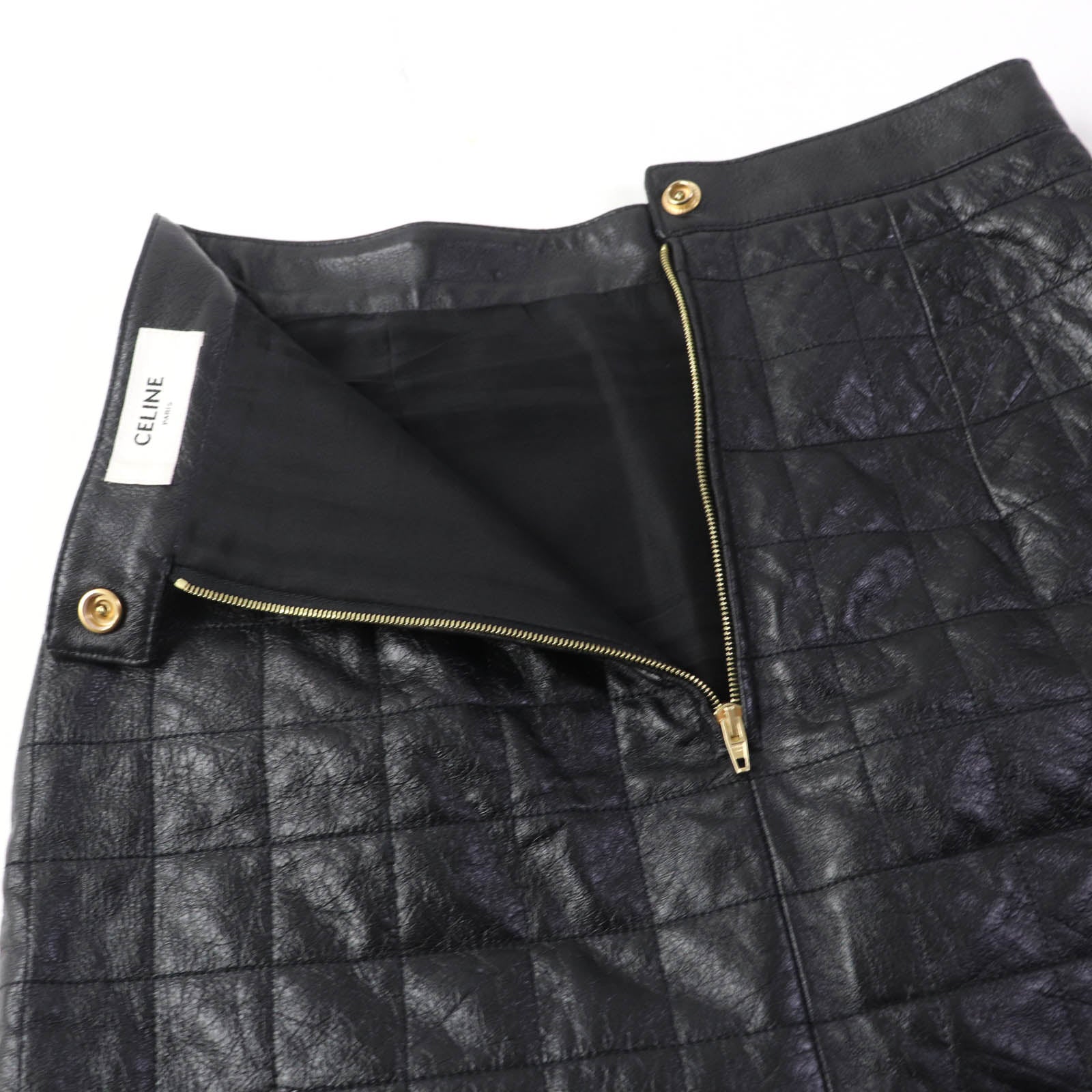 Celine Quilted Leather Mini Skirt with Metal Logo