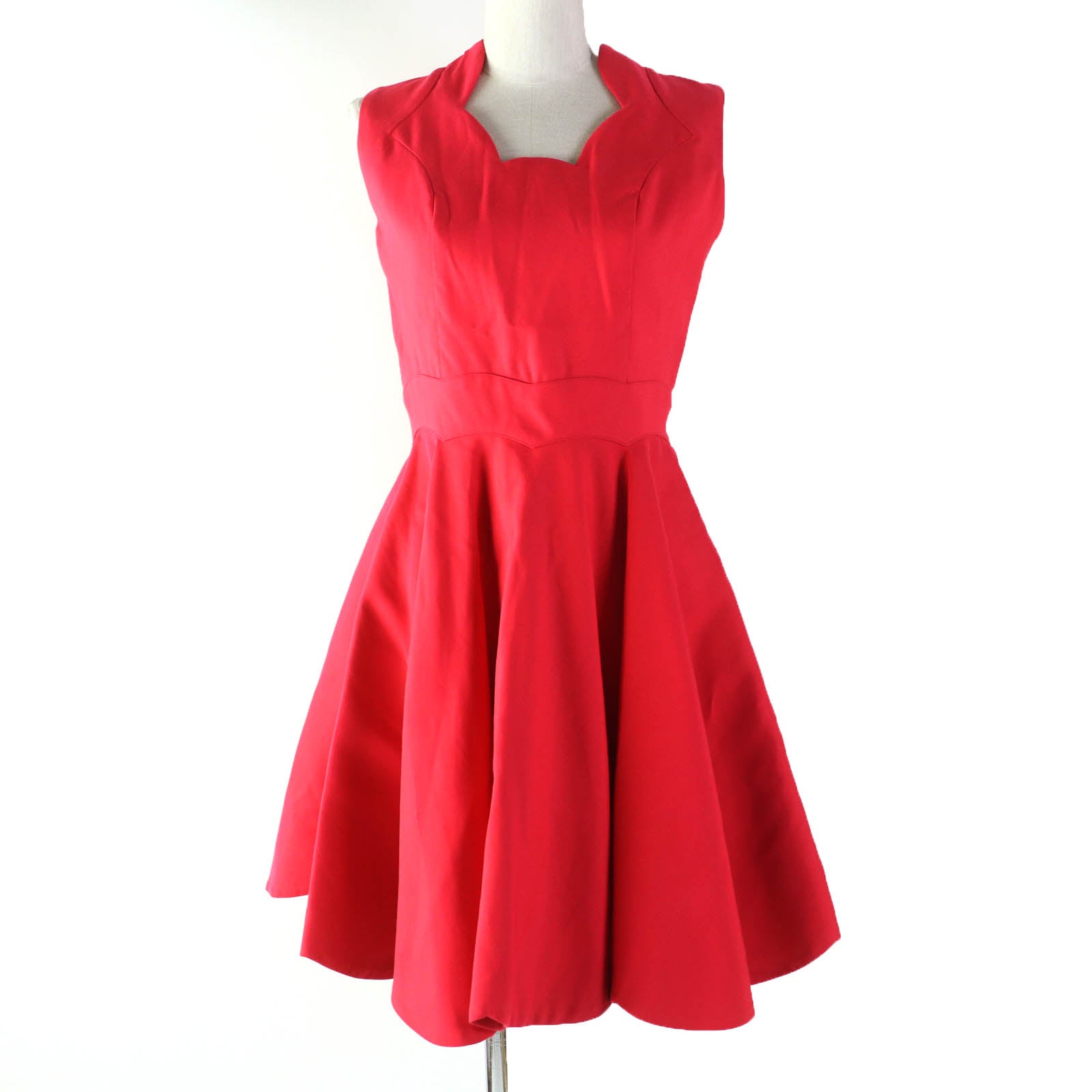 Dior Cotton Silk Scallop Neckline Sleeveless Dress Red 40