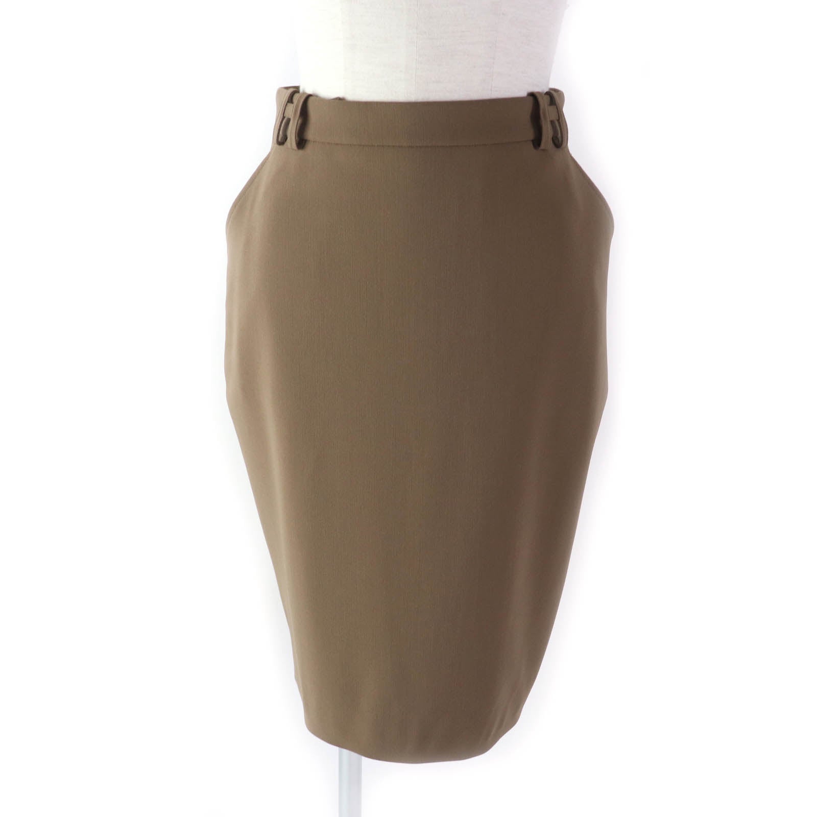 HERMES Wool Silk Tight Skirt Brown 34