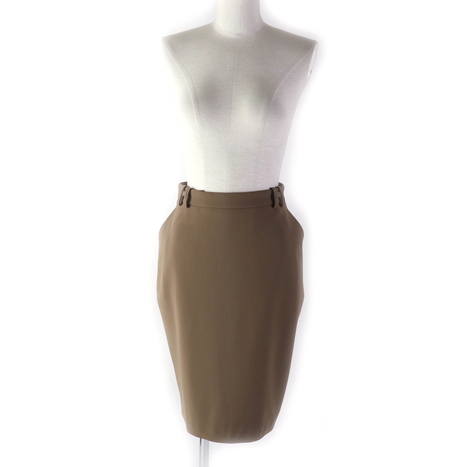 HERMES Wool Silk Tight Skirt Brown 34