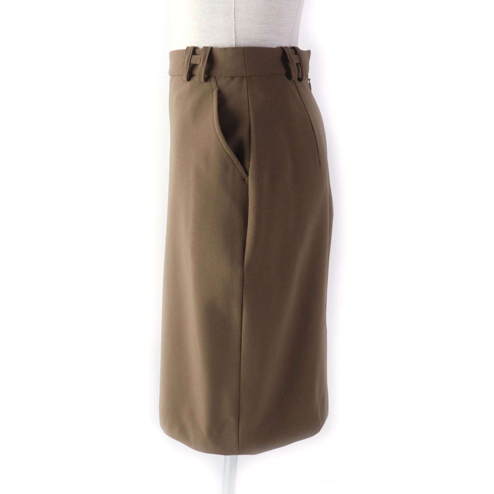 HERMES Wool Silk Tight Skirt Brown 34