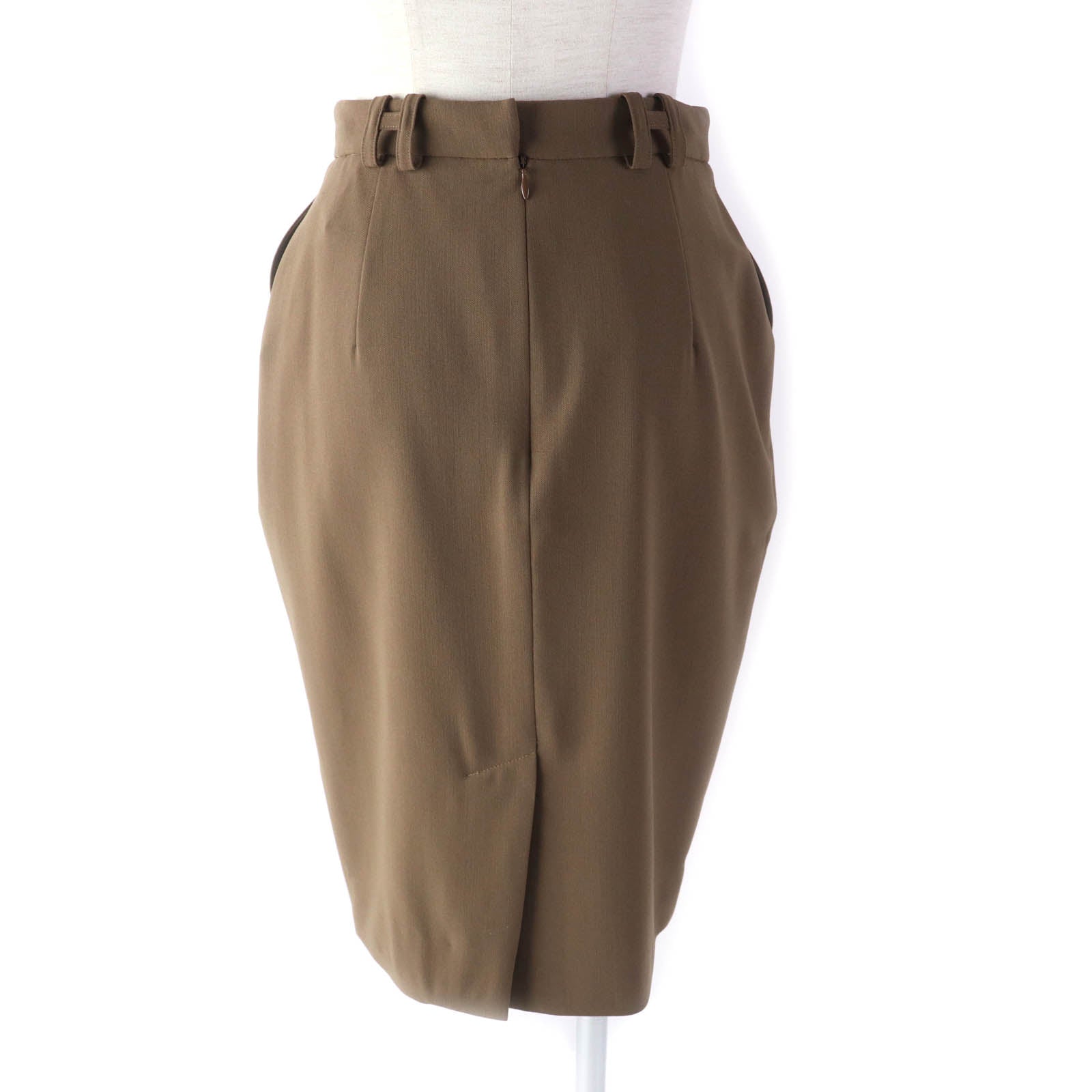 HERMES Wool Silk Tight Skirt Brown 34