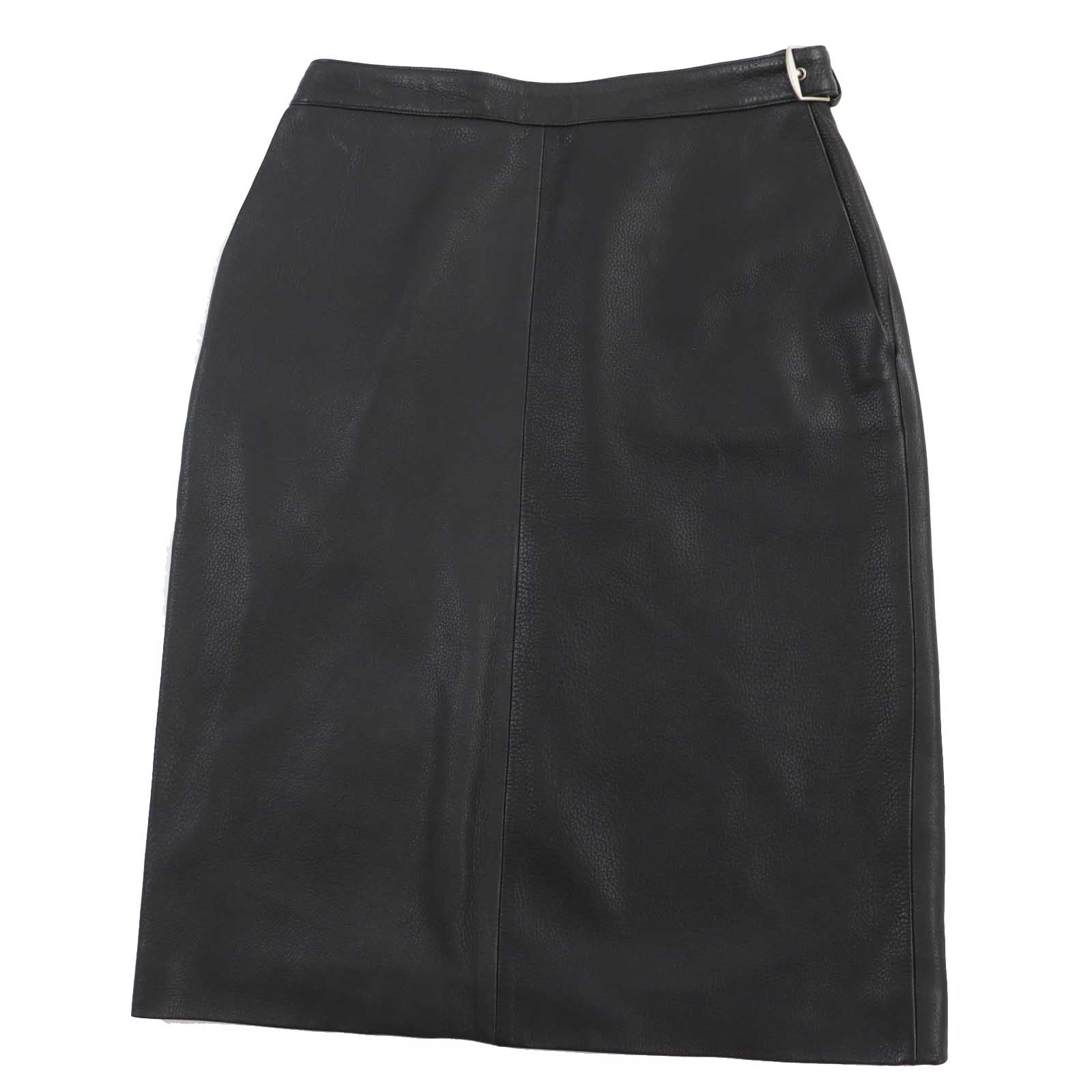 HERMES Deerskin Buckle Long Skirt Black 42