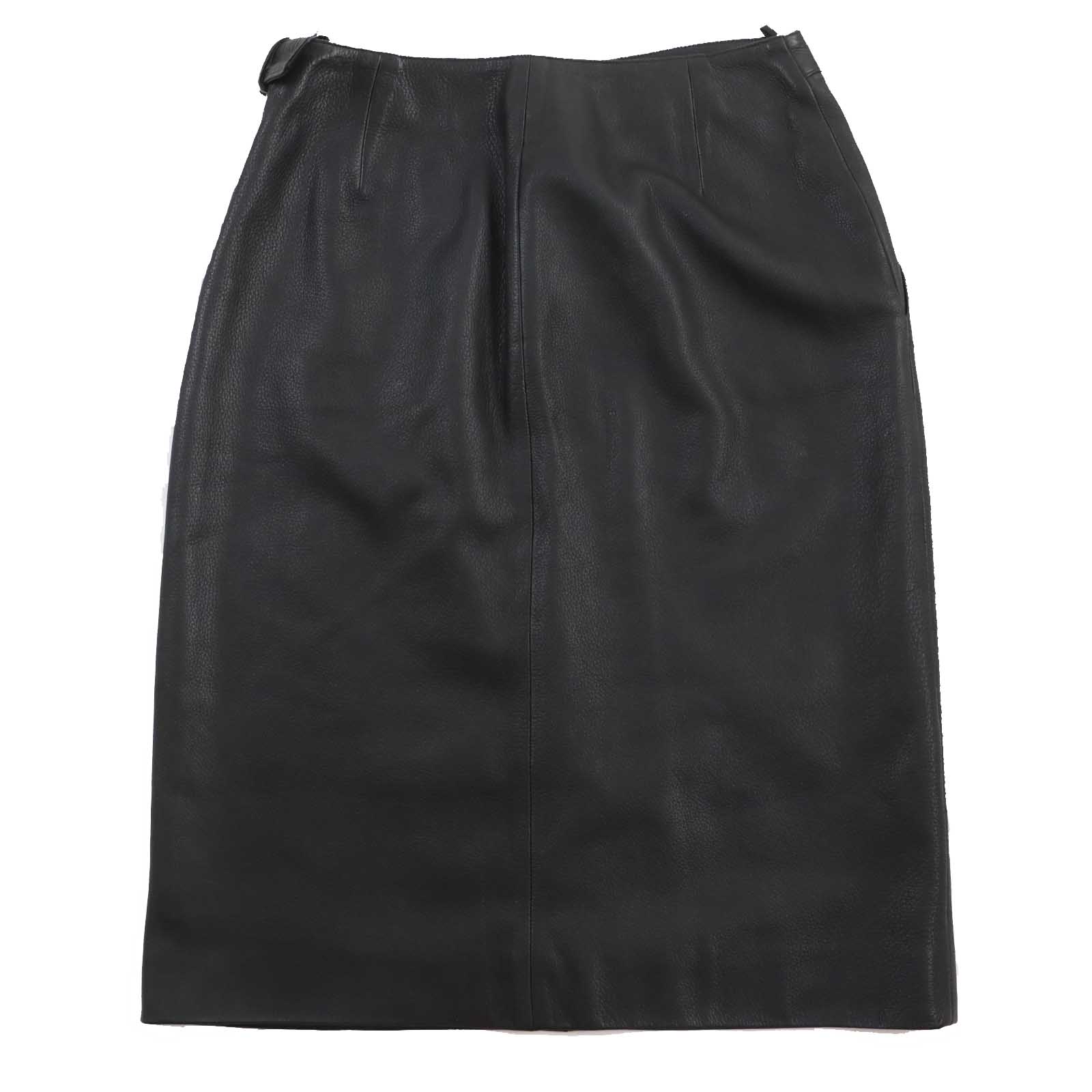 HERMES Deerskin Buckle Long Skirt Black 42