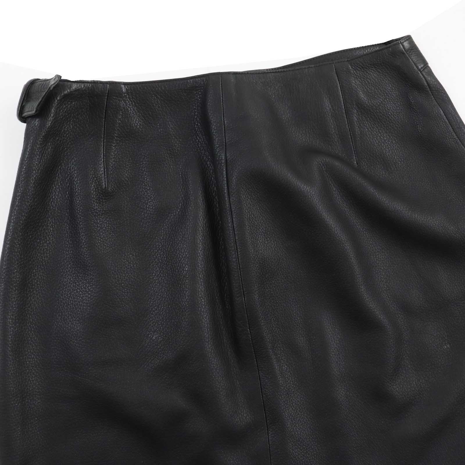 HERMES Deerskin Buckle Long Skirt Black 42