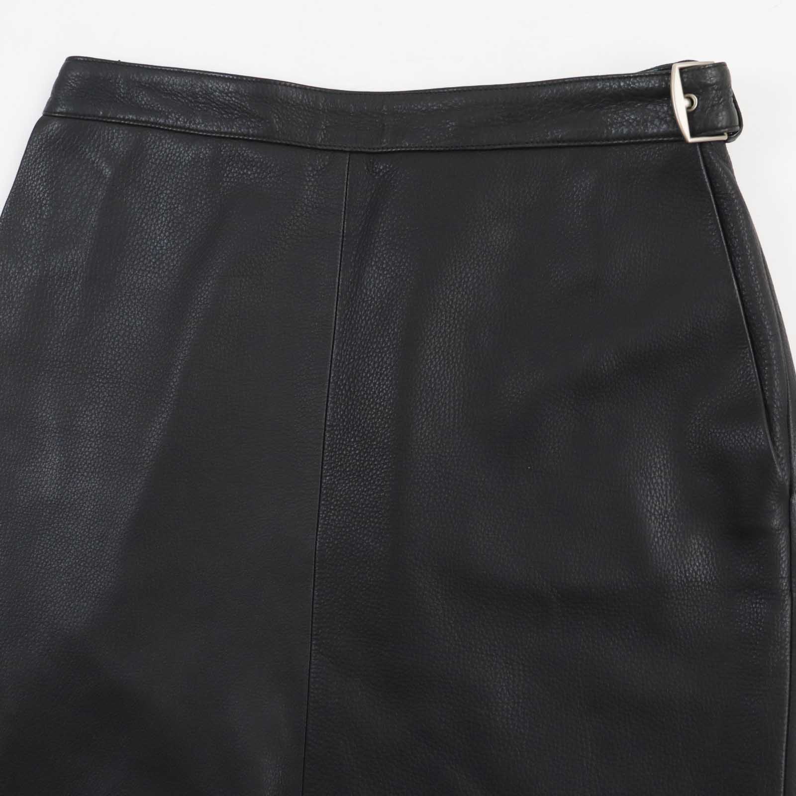 HERMES Deerskin Buckle Long Skirt Black 42