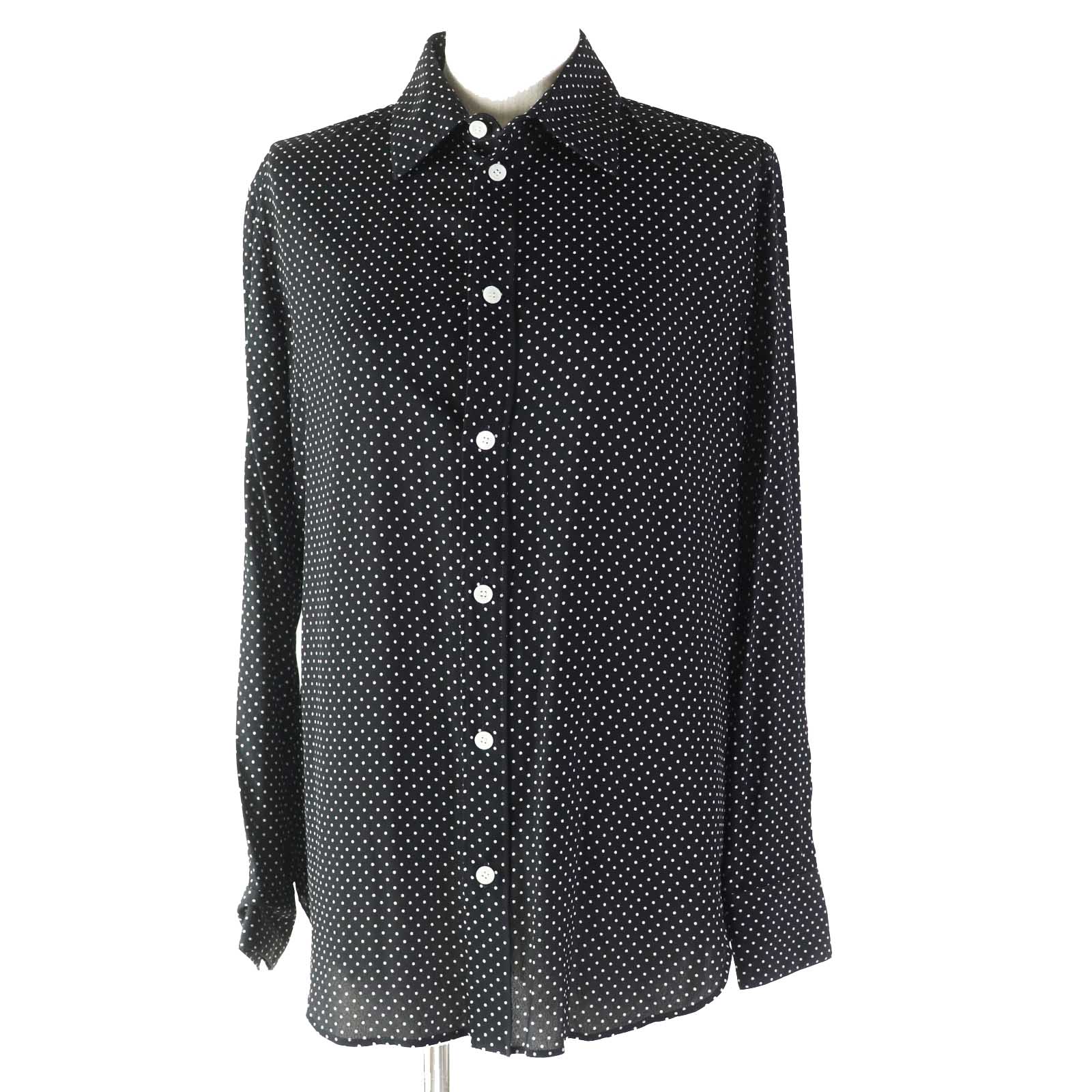 Celine Rayon Dot Long Sleeve Shirt Black White