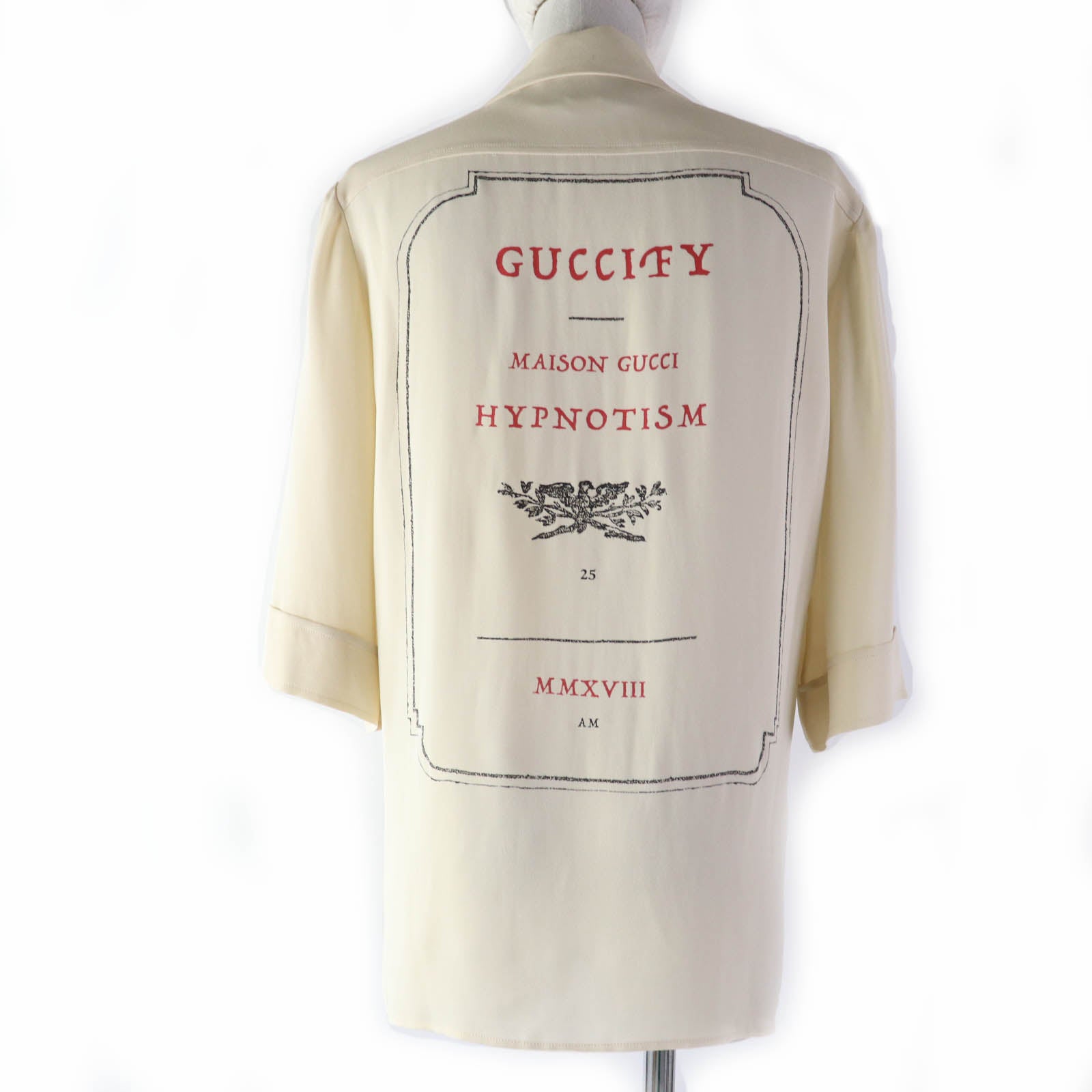 GUCCI Rayon Silk Back Print Open Collar Shirt