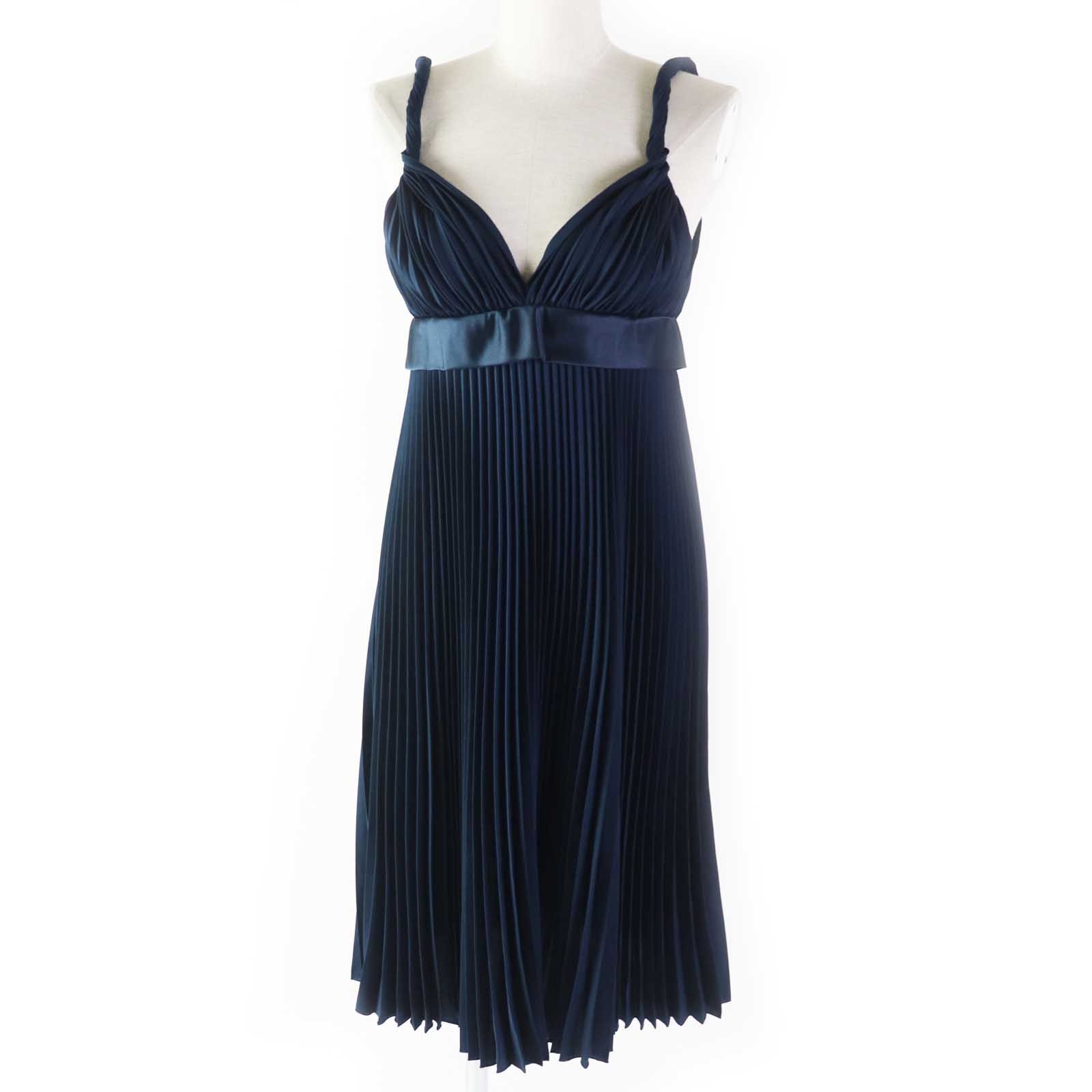 Burberry Pleated Cami One Piece Dress Navy 38