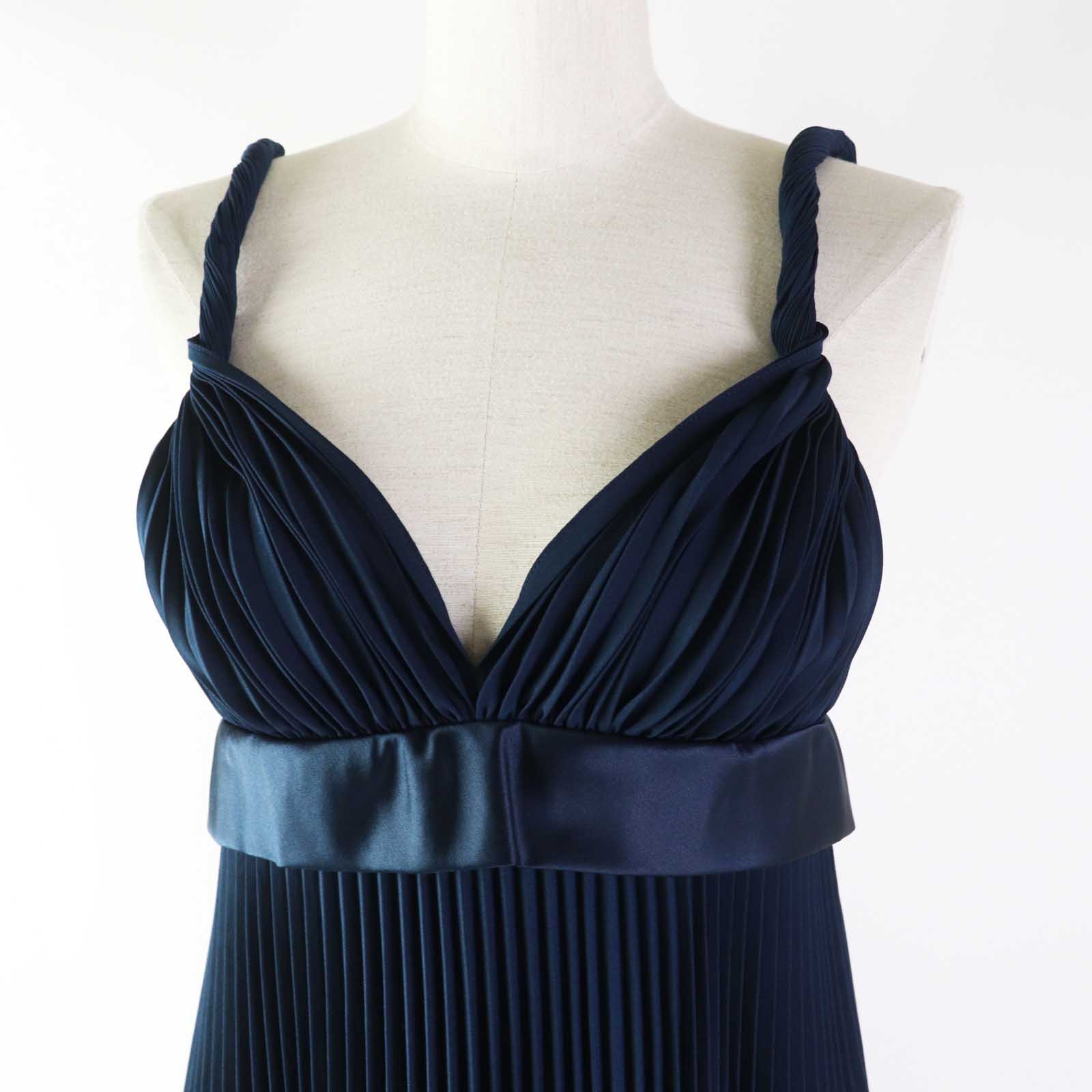 Burberry Pleated Cami One Piece Dress Navy 38