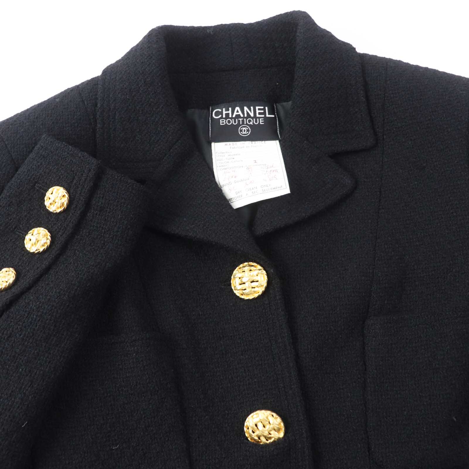 Chanel Wool Tweed Setup Coat Black 38