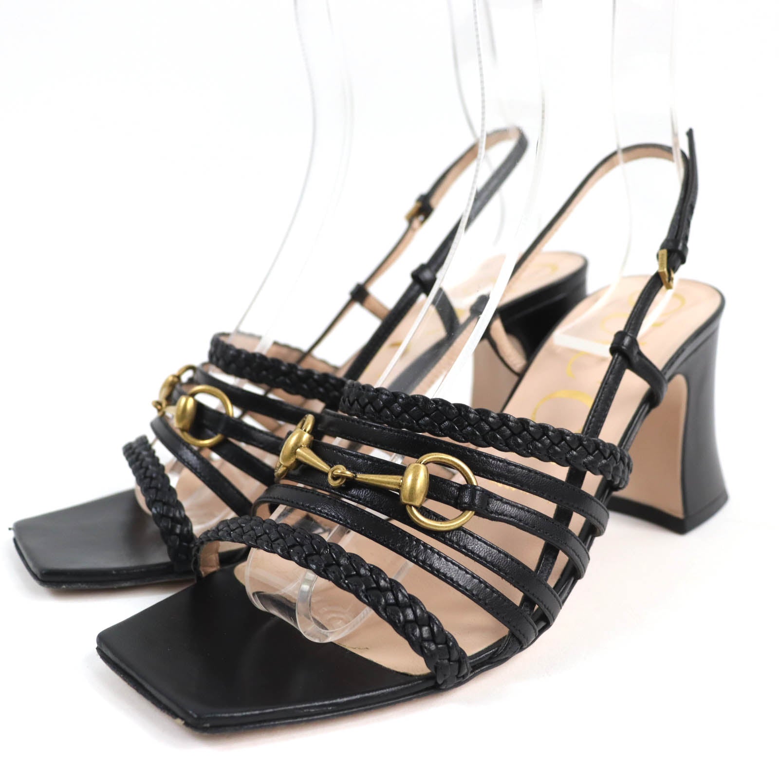 Gucci Horsebit Leather Sandals Black Gold 38