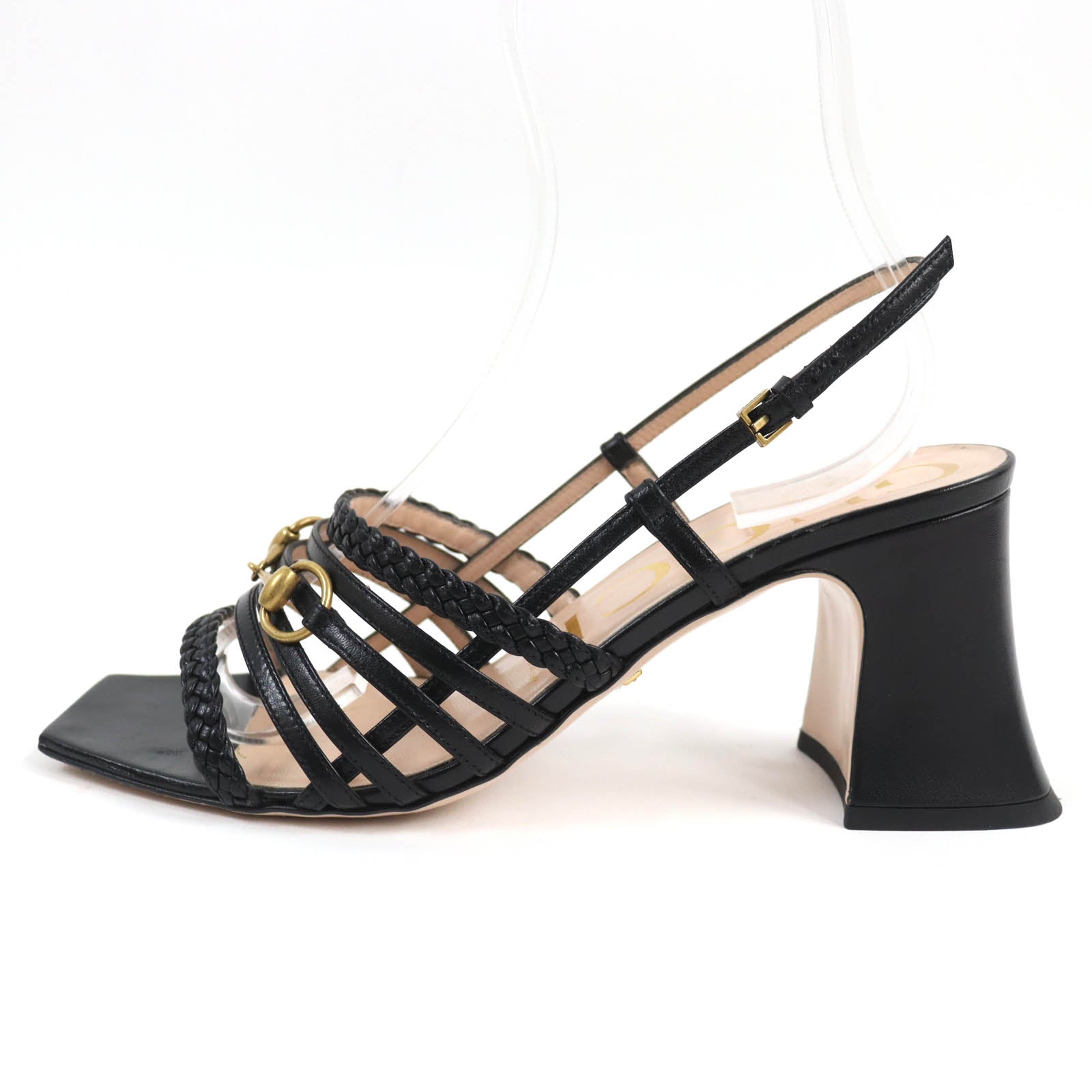 Gucci Horsebit Leather Sandals Black Gold 38