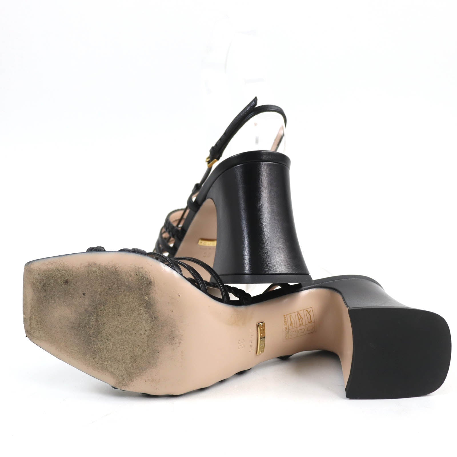 Gucci Horsebit Leather Sandals Black Gold 38