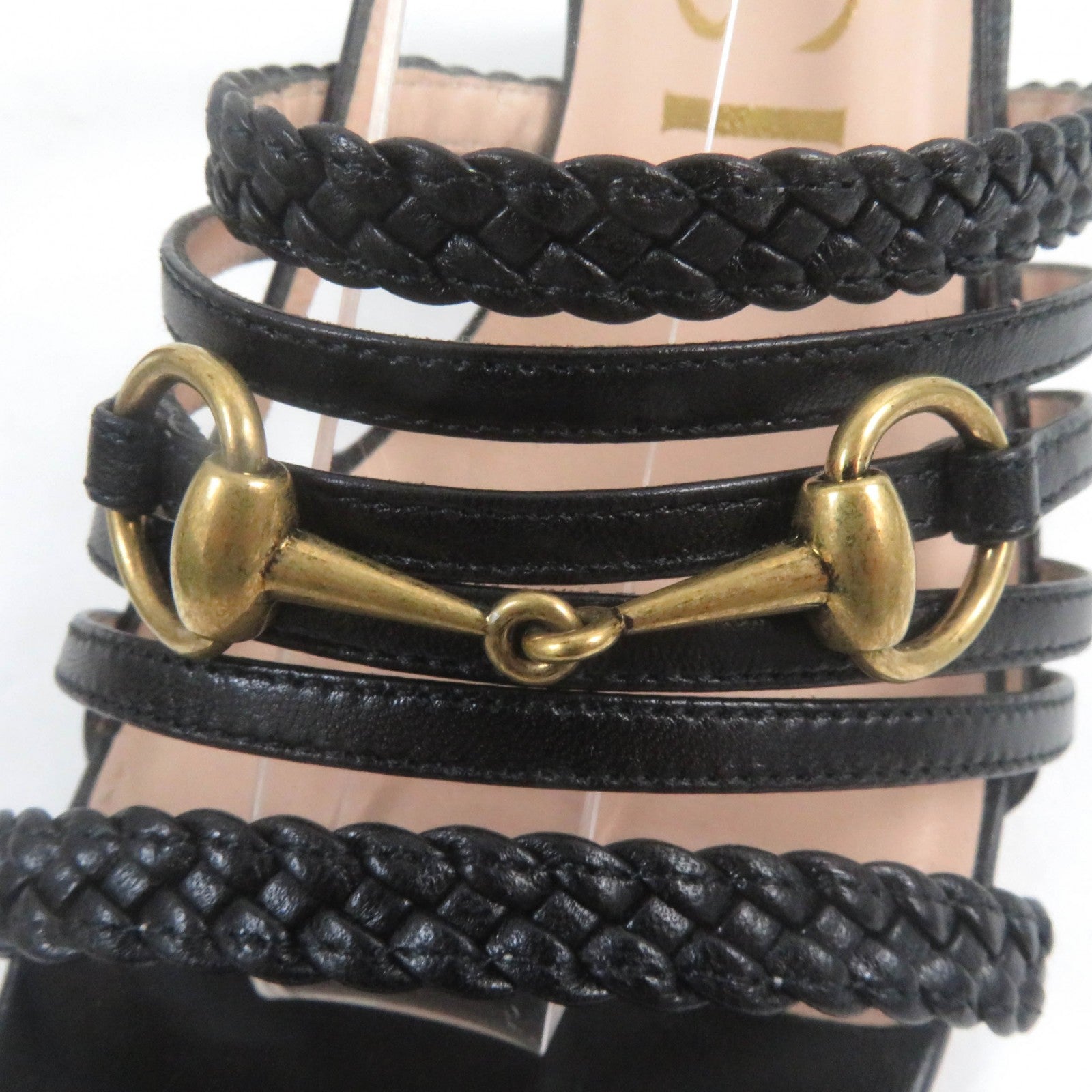 Gucci Horsebit Leather Sandals Black Gold 38