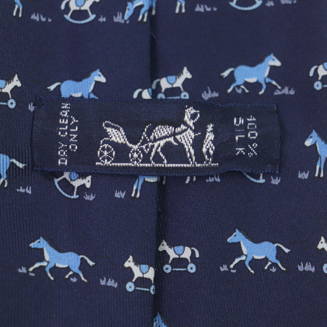 HERMES Silk Horse Pattern Tie Navy