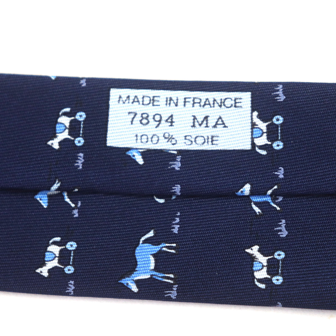 HERMES Silk Horse Pattern Tie Navy