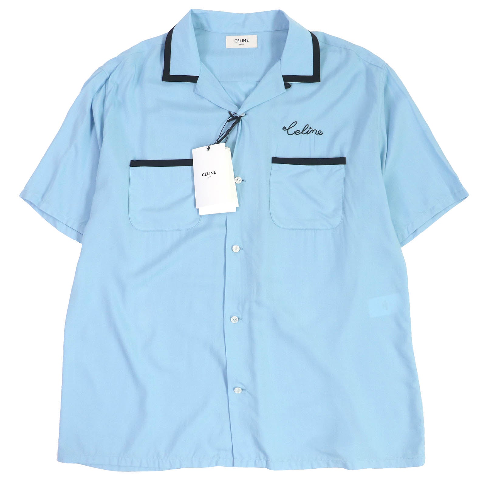 Celine Rayon Logo Embroidered Bowling Shirt