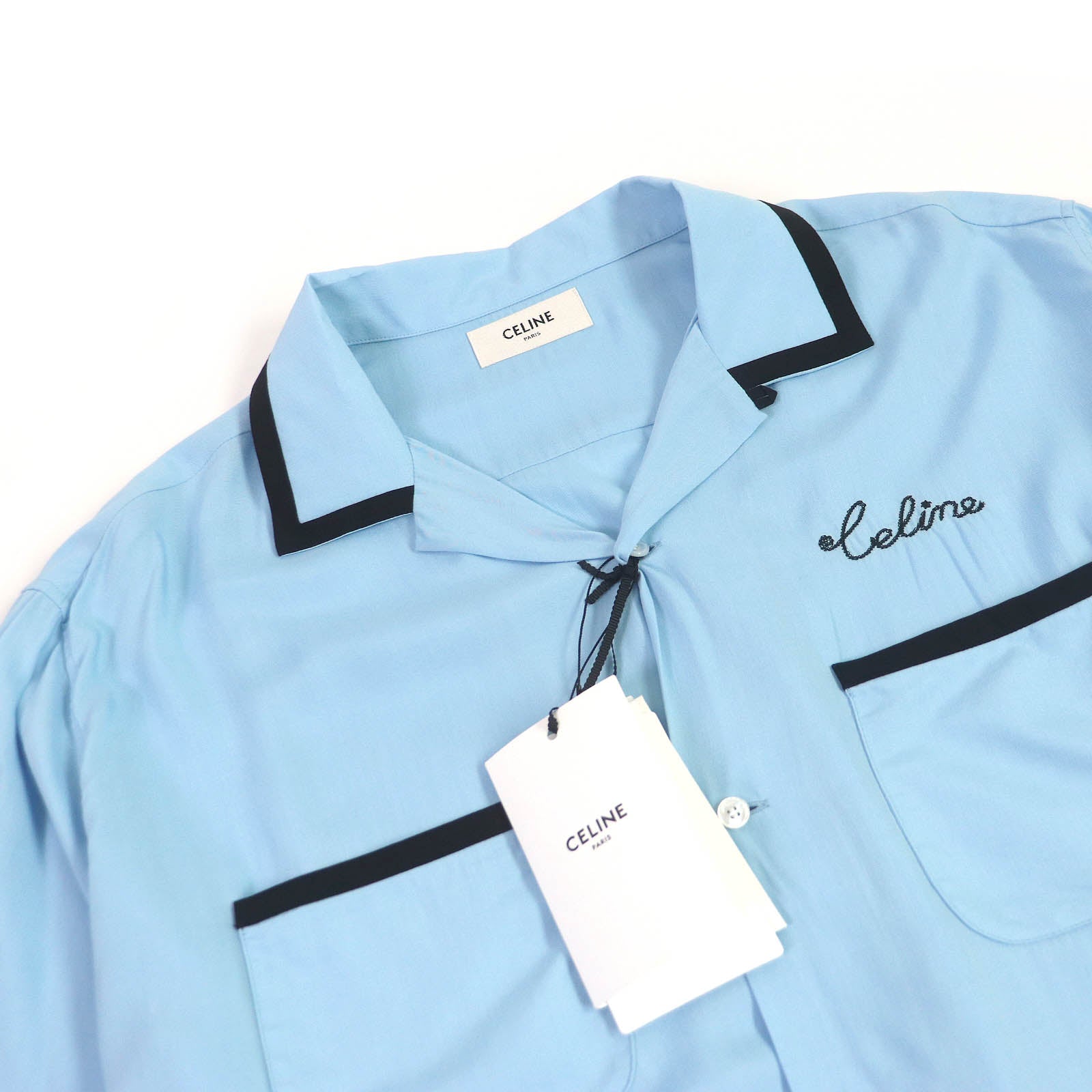 Celine Rayon Logo Embroidered Bowling Shirt