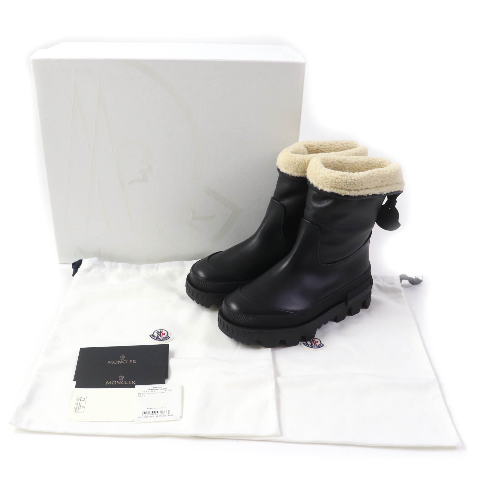 MONCLER MOSCOVA Leather Short Boots Black Ivory