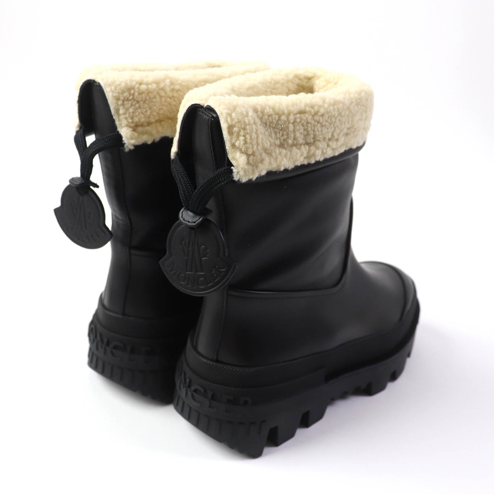 MONCLER MOSCOVA Leather Short Boots Black Ivory