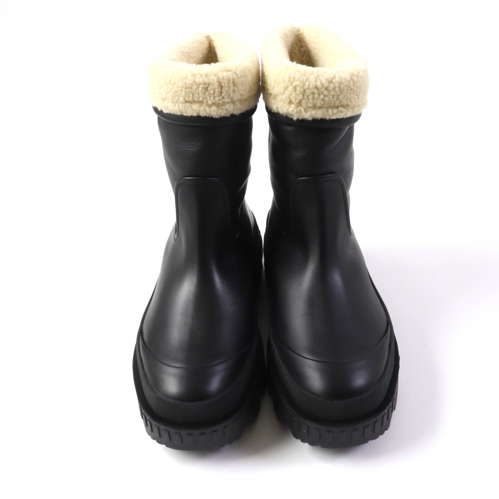 MONCLER MOSCOVA Leather Short Boots Black Ivory