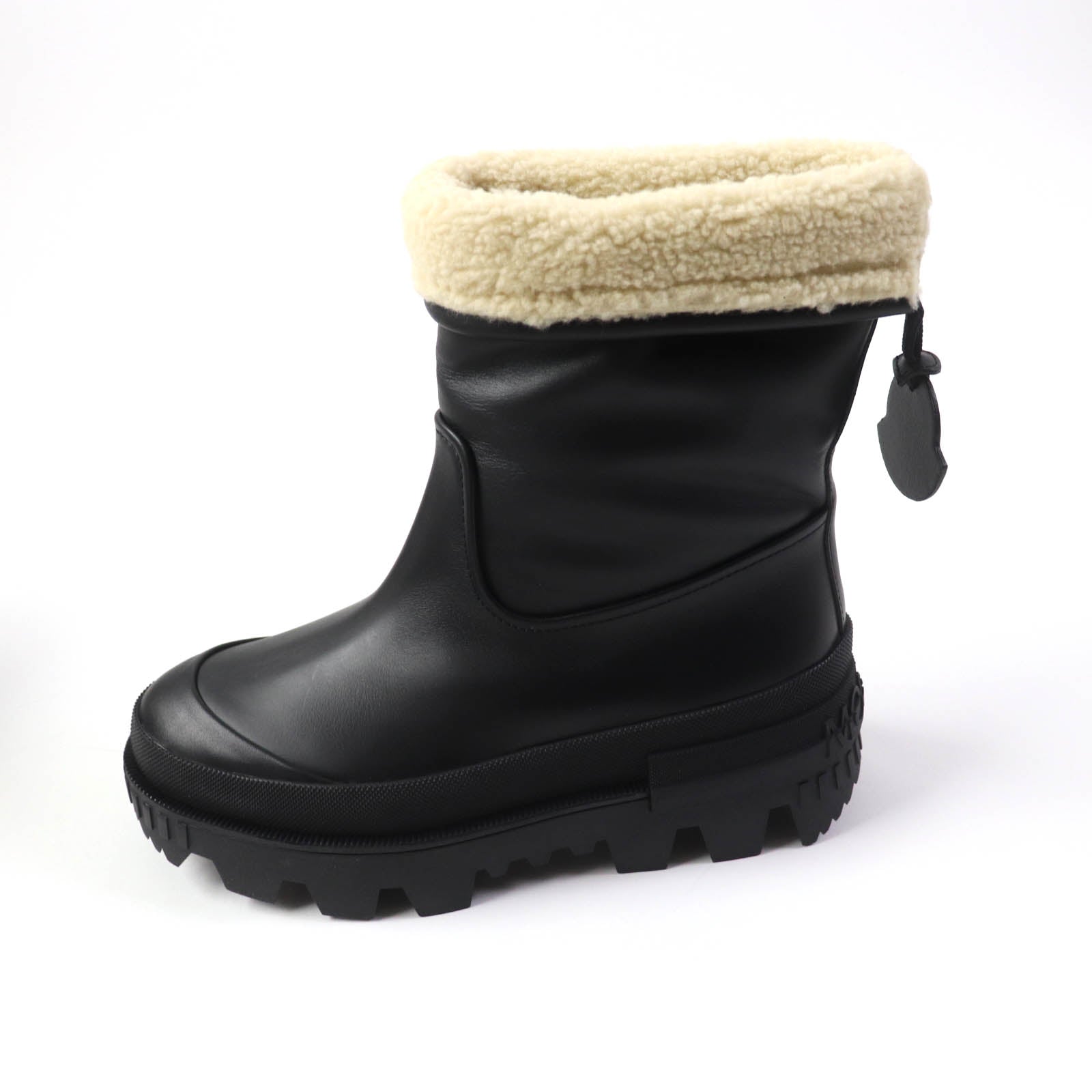 MONCLER MOSCOVA Leather Short Boots Black Ivory