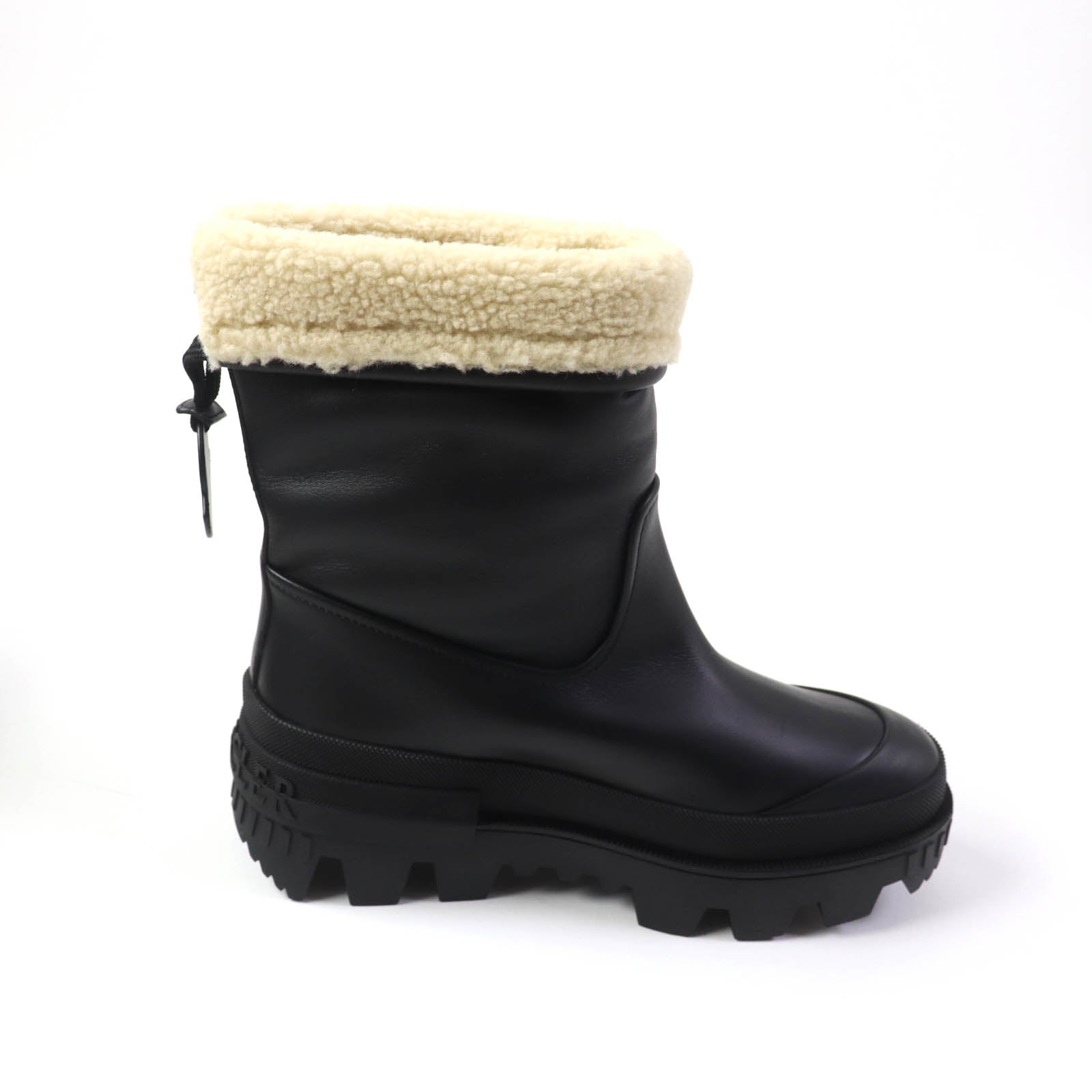 MONCLER MOSCOVA Leather Short Boots Black Ivory