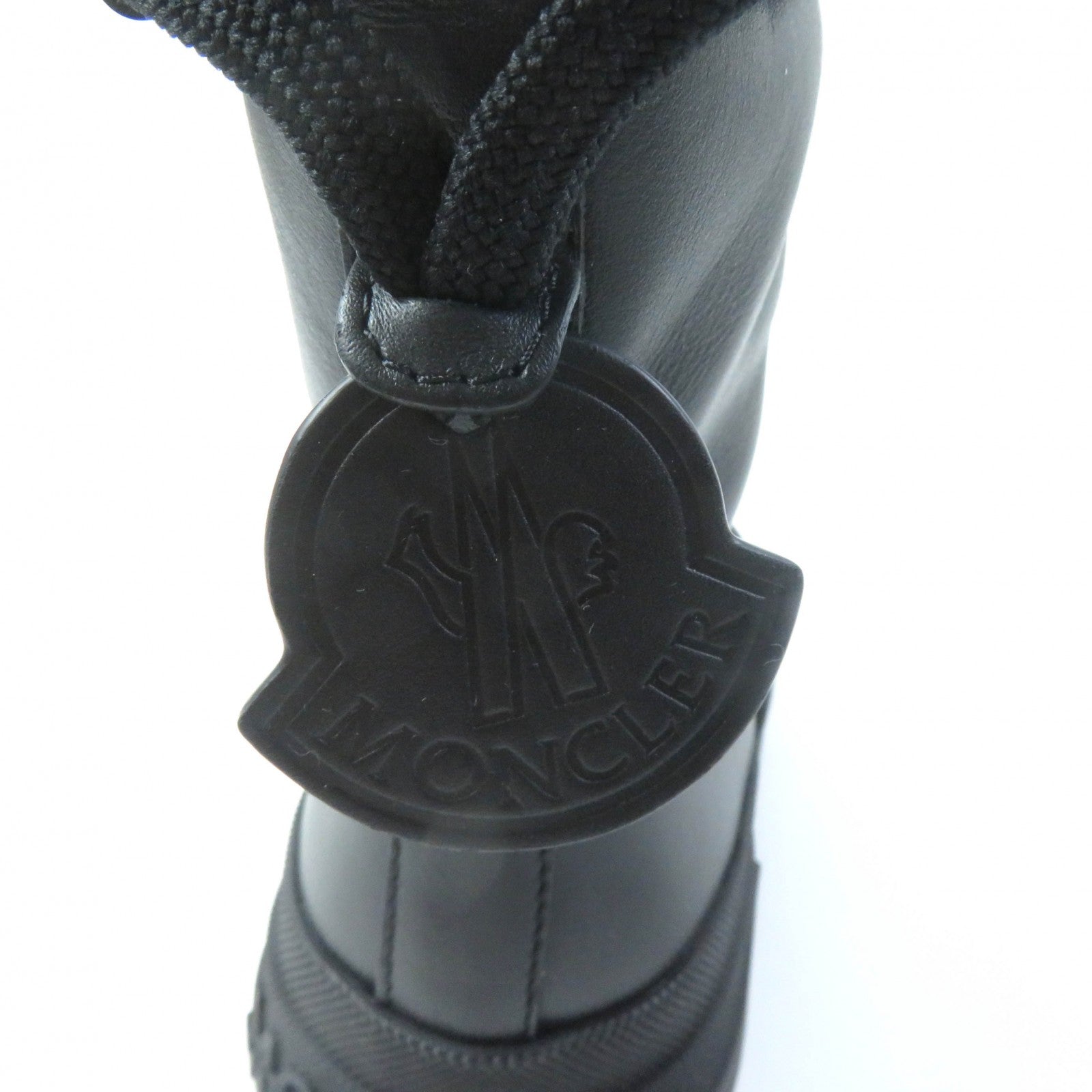 MONCLER MOSCOVA Leather Short Boots Black Ivory