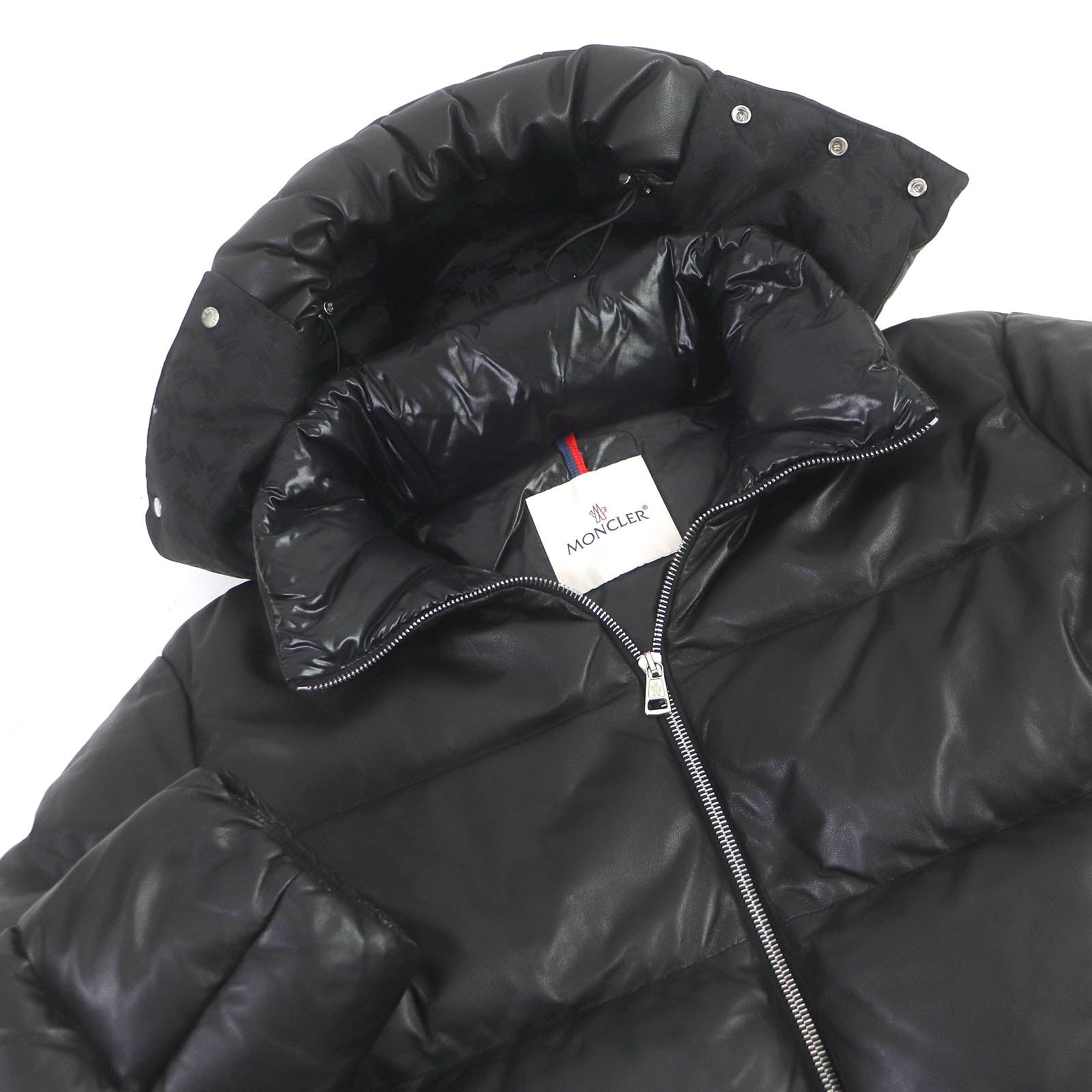 Moncler Lamb Leather Nylon Down Jacket Black