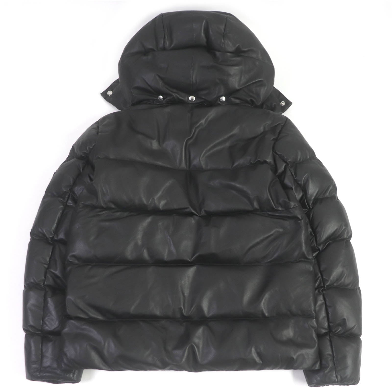 Moncler Lamb Leather Nylon Down Jacket Black