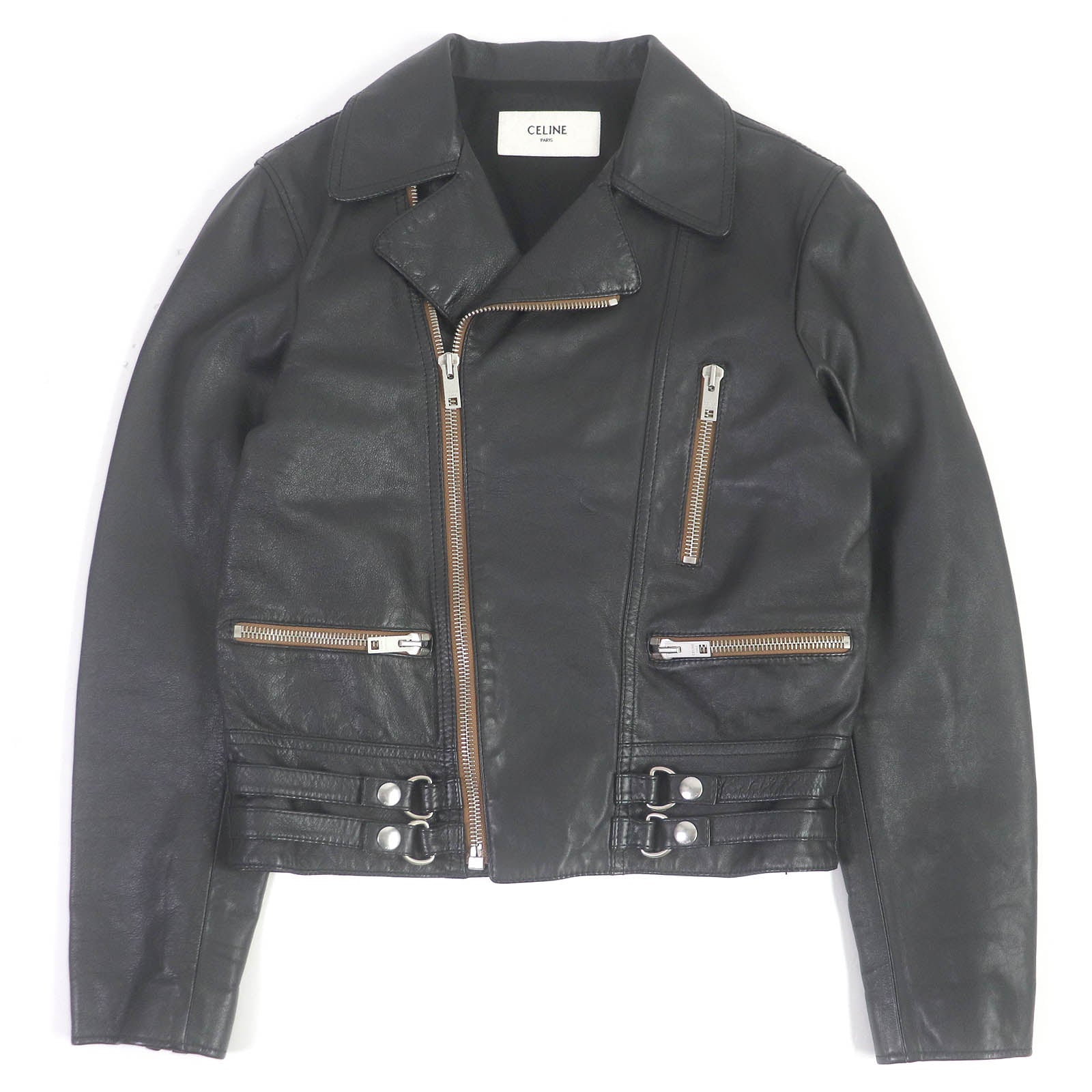 Celine Leather Jacket Double Breasted Riders Black