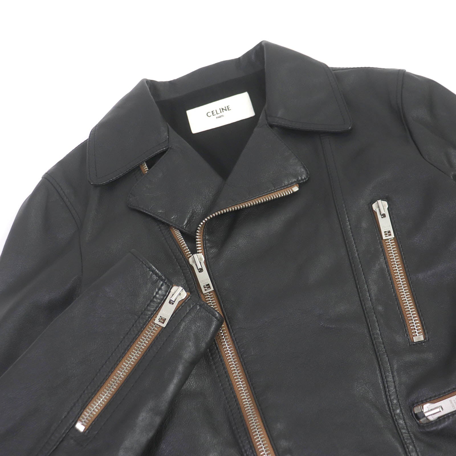 Celine Leather Jacket Double Breasted Riders Black