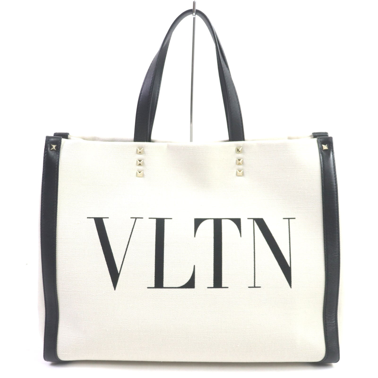 Valentino Medium Rockstuds Canvas Leather Tote Bag