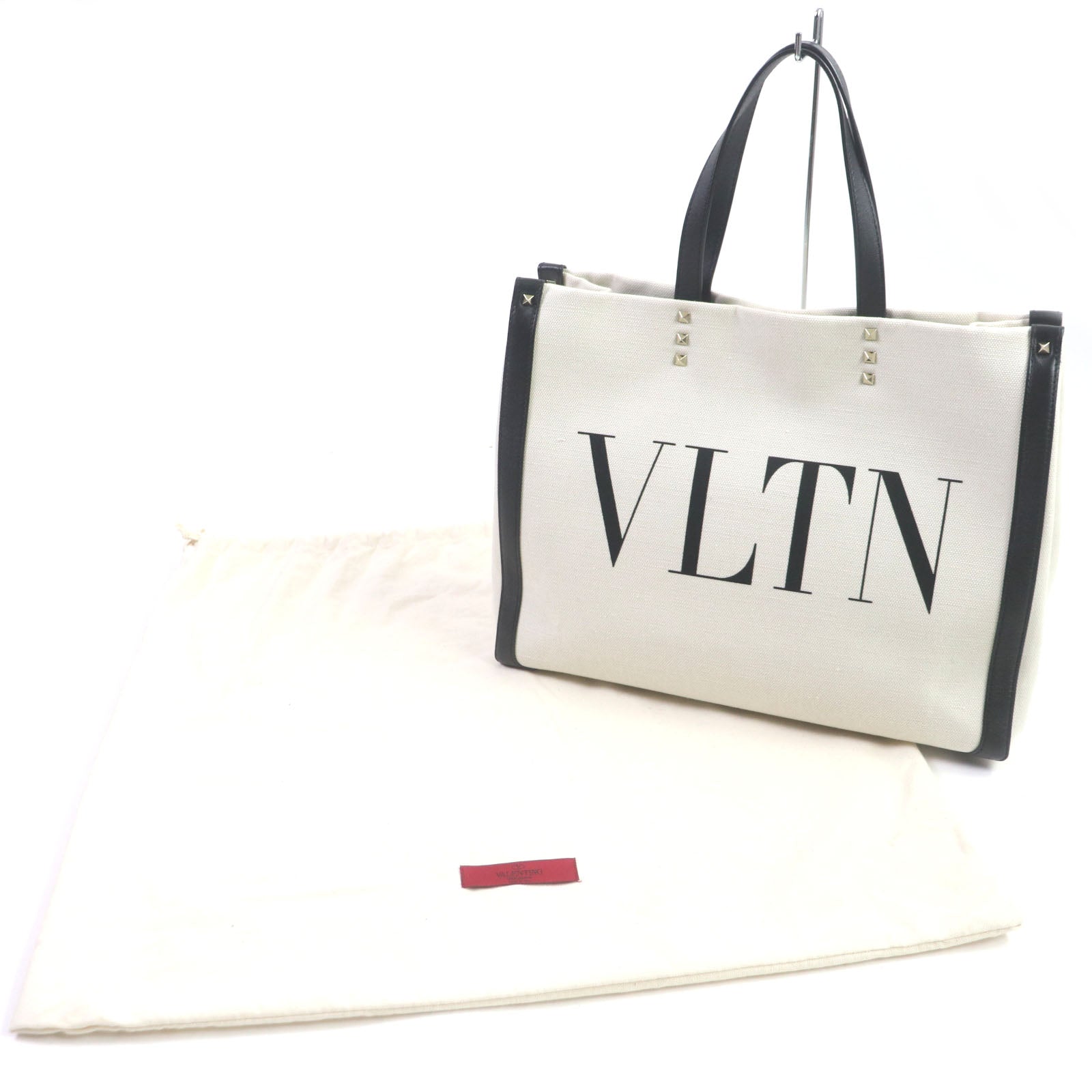 Valentino Medium Rockstuds Canvas Leather Tote Bag