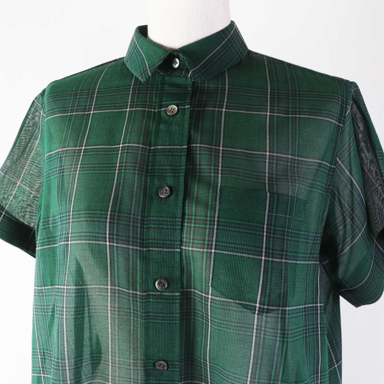 Sacai Glencheck Mix Shirt Cotton Polyester Check Pattern Short Sleeve Green Women