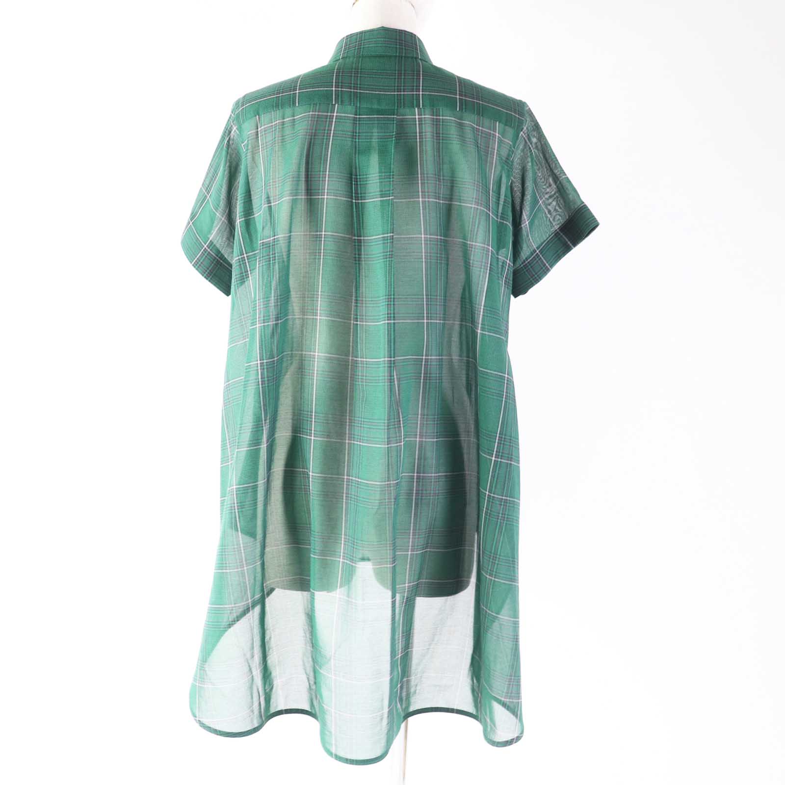 Sacai Glencheck Mix Shirt Cotton Polyester Check Pattern Short Sleeve Green Women