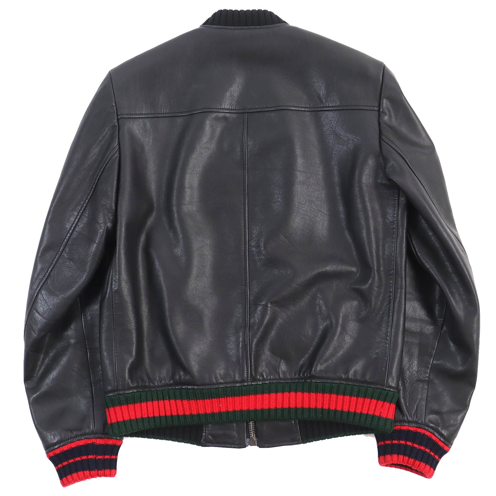 GUCCI Panther Patch Leather Jacket Black 44