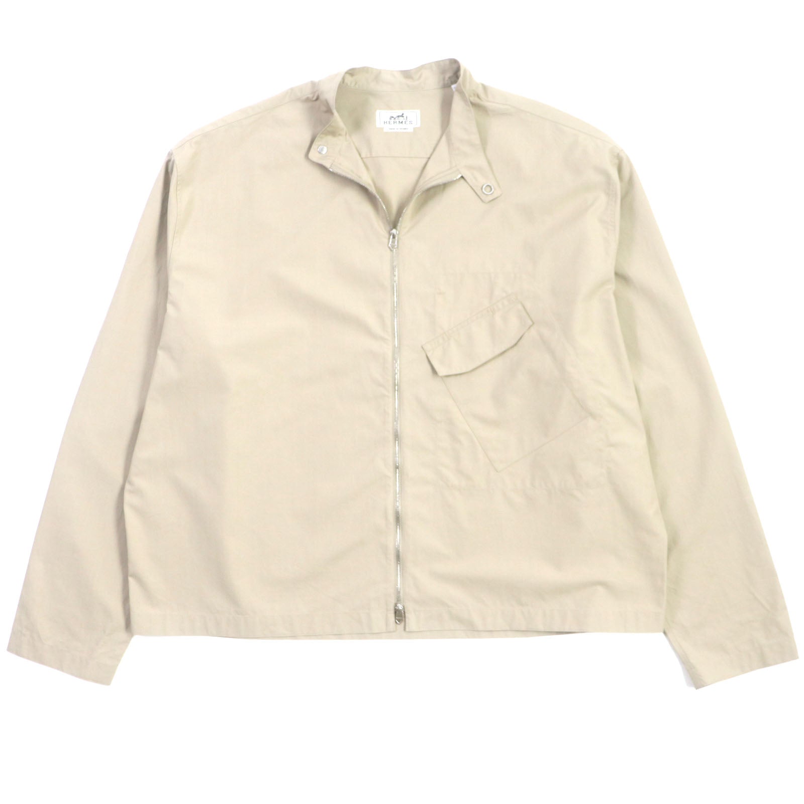 HERMES Silver Button Shirt Blouson Beige 42