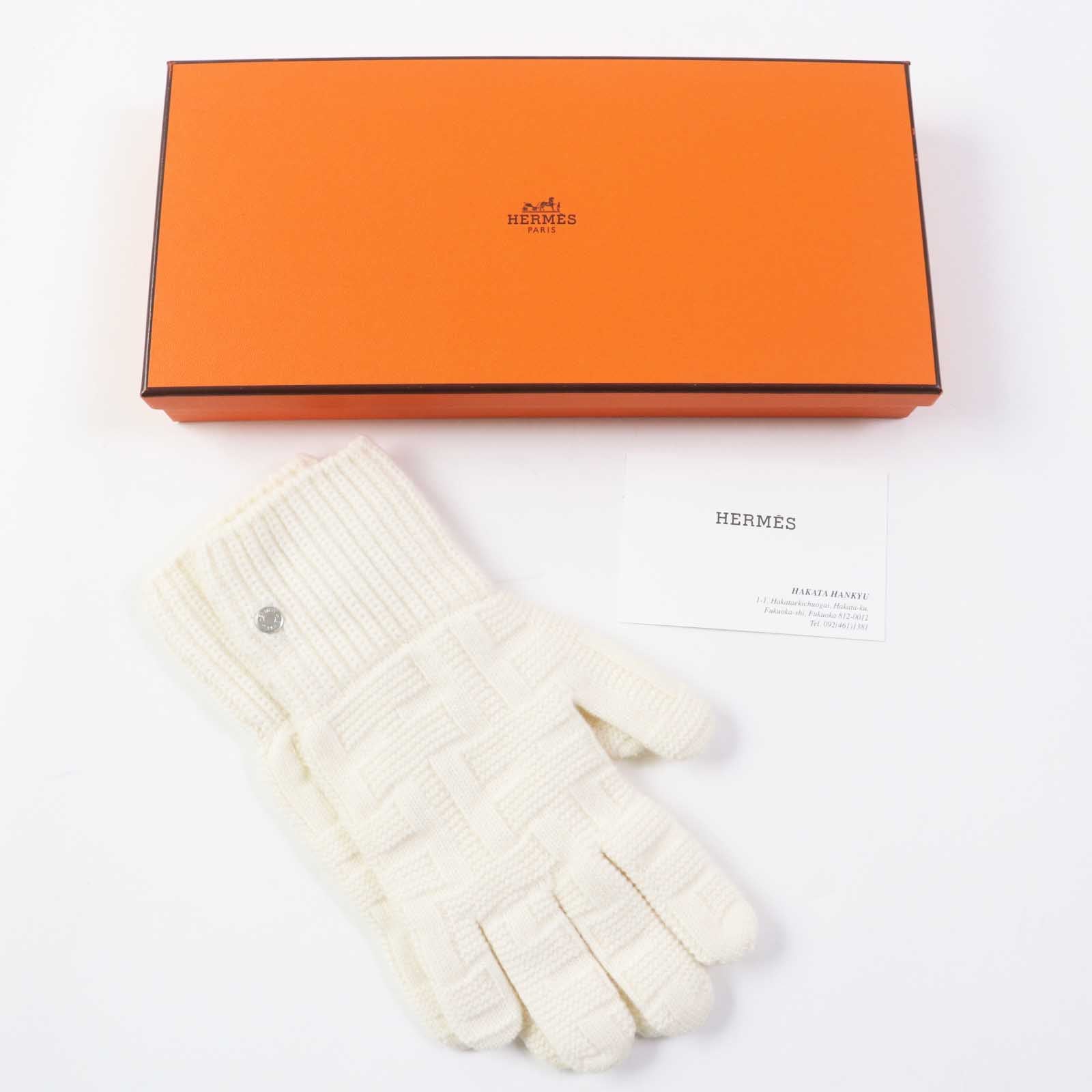 Hermes Wool H Pattern Knit Gloves M