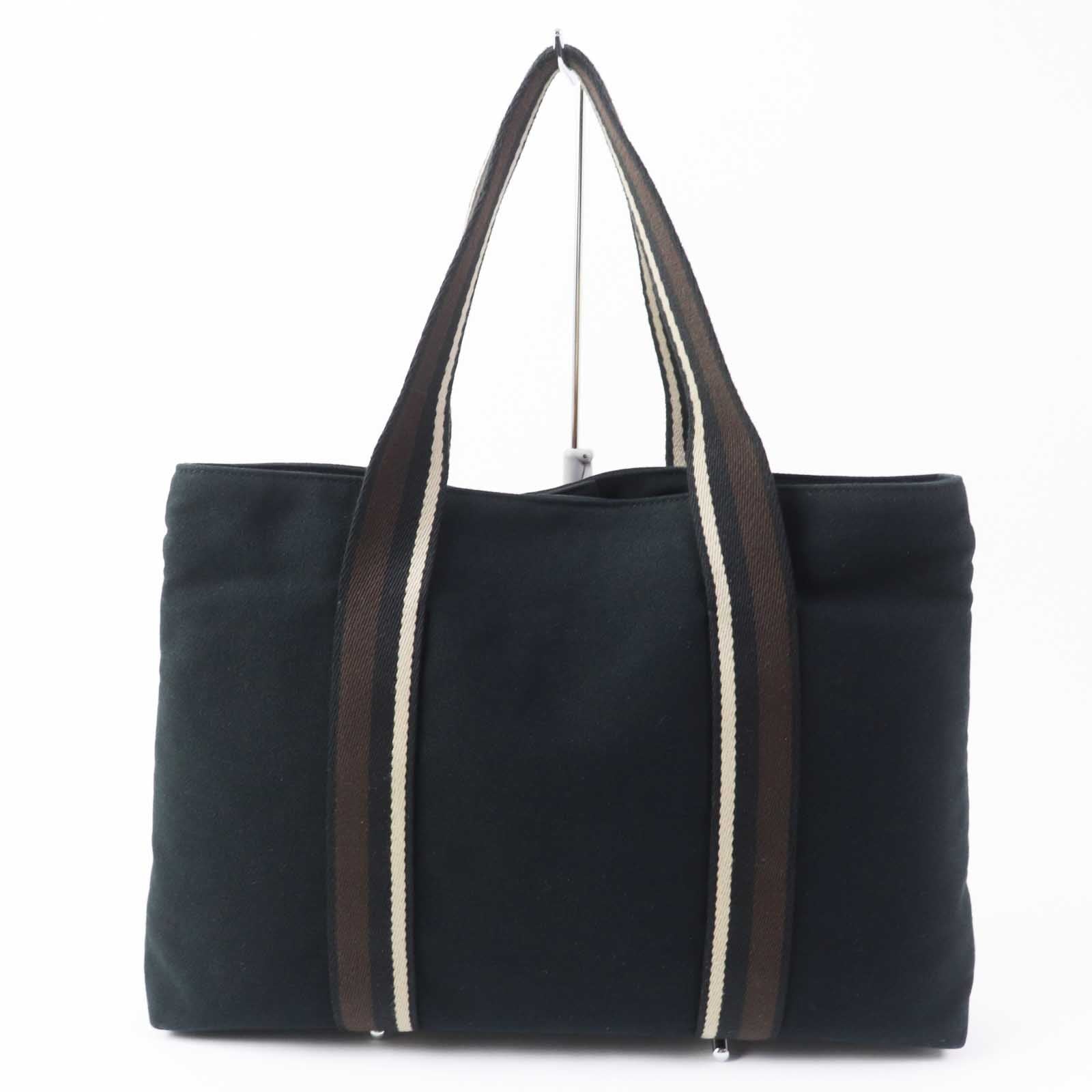 HERMES Toroca MM Canvas Leather Tote Bag Black