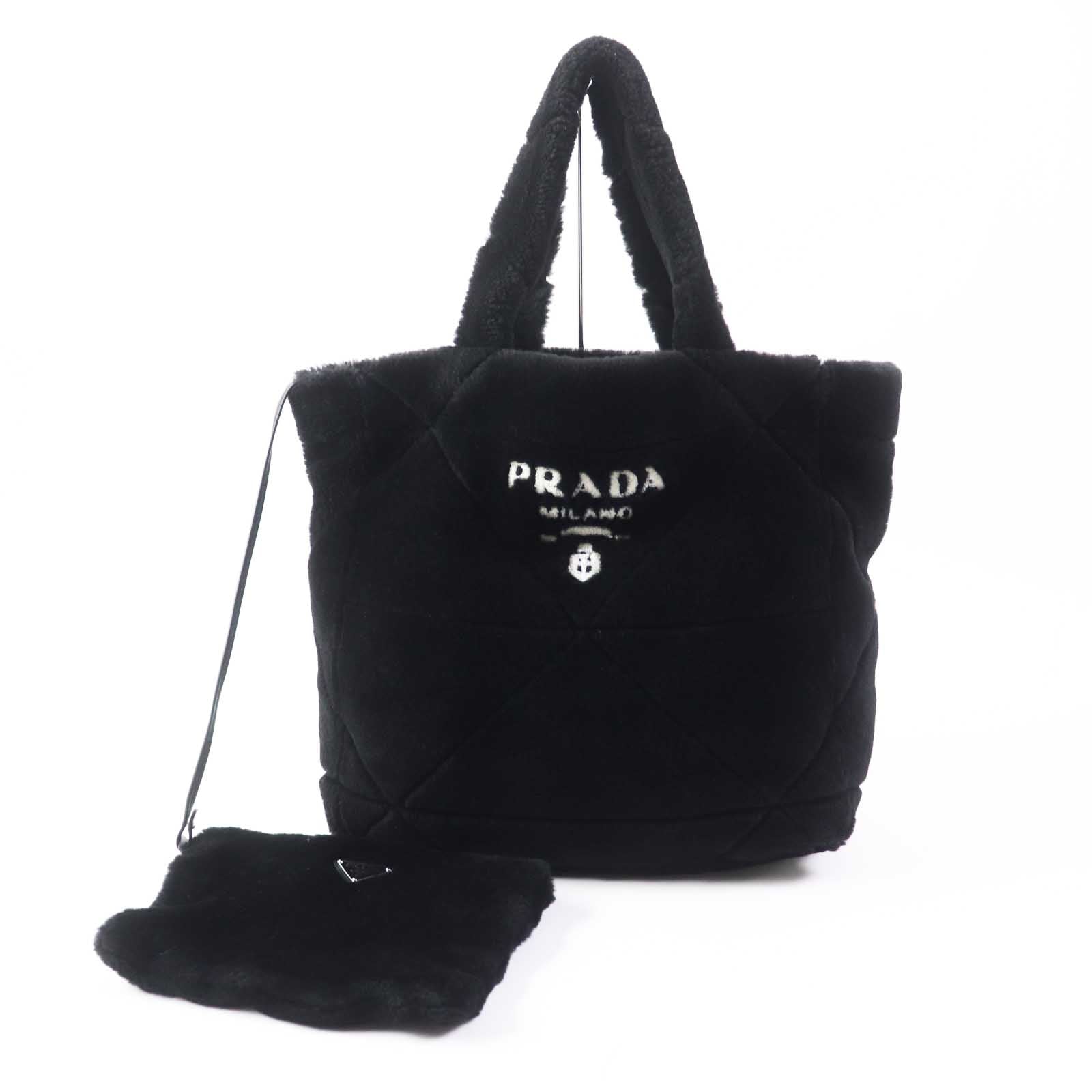 Prada Shearling Tote Bag with Pouch