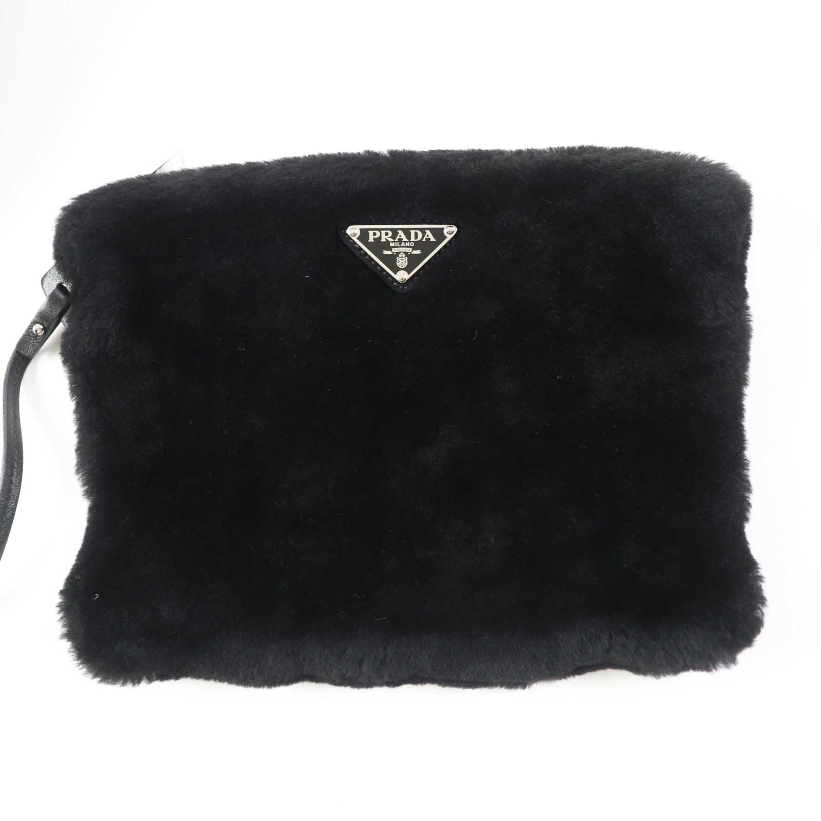 Prada Shearling Tote Bag with Pouch