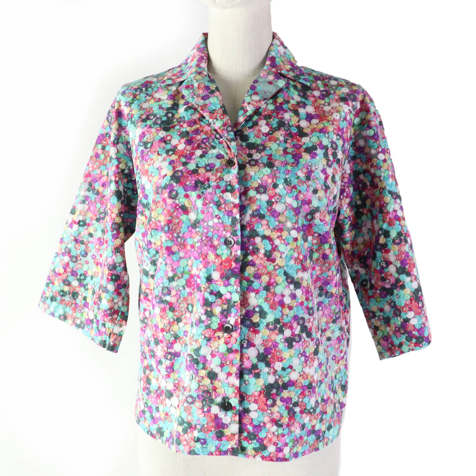 DRIES VAN NOTEN Bead Print Open Collar Shirt Blouse